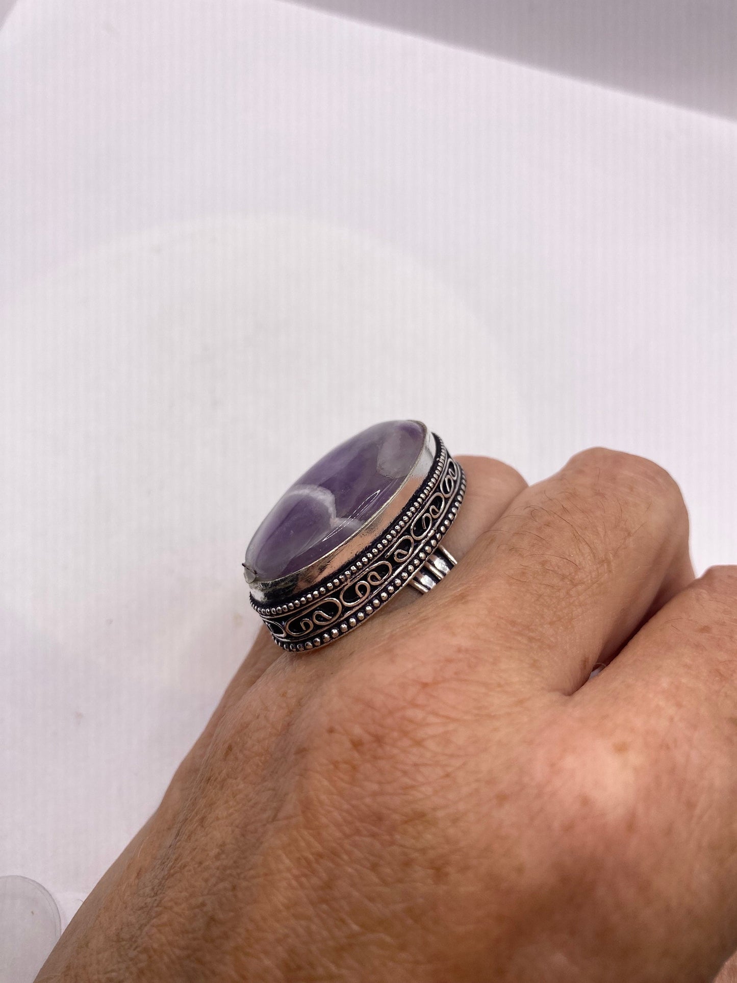 Vintage Genuine Purple Amethyst Boho Cocktail Statement Ring