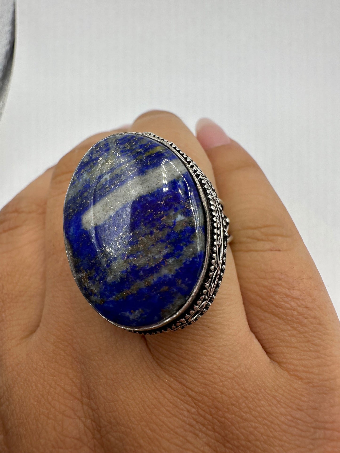 Vintage Blue Genuine Lapis Lazuli Cocktail Ring