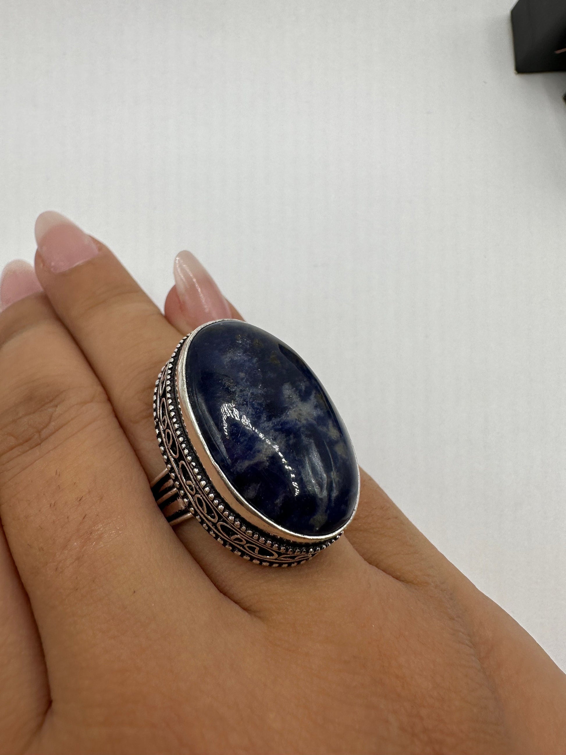 Vintage Blue Genuine Lapis Lazuli Cocktail Ring