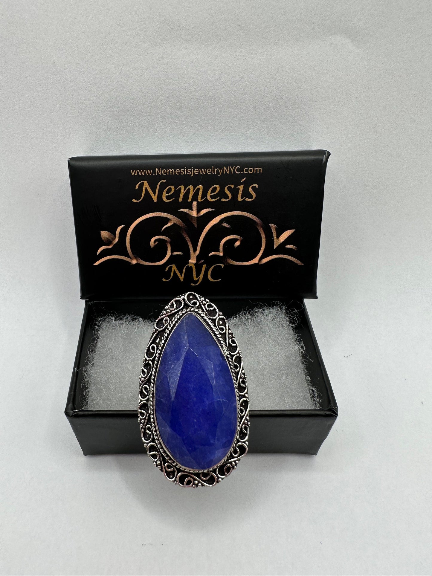 Vintage Raw Blue Sapphire White Bronze Silver Cocktail Ring