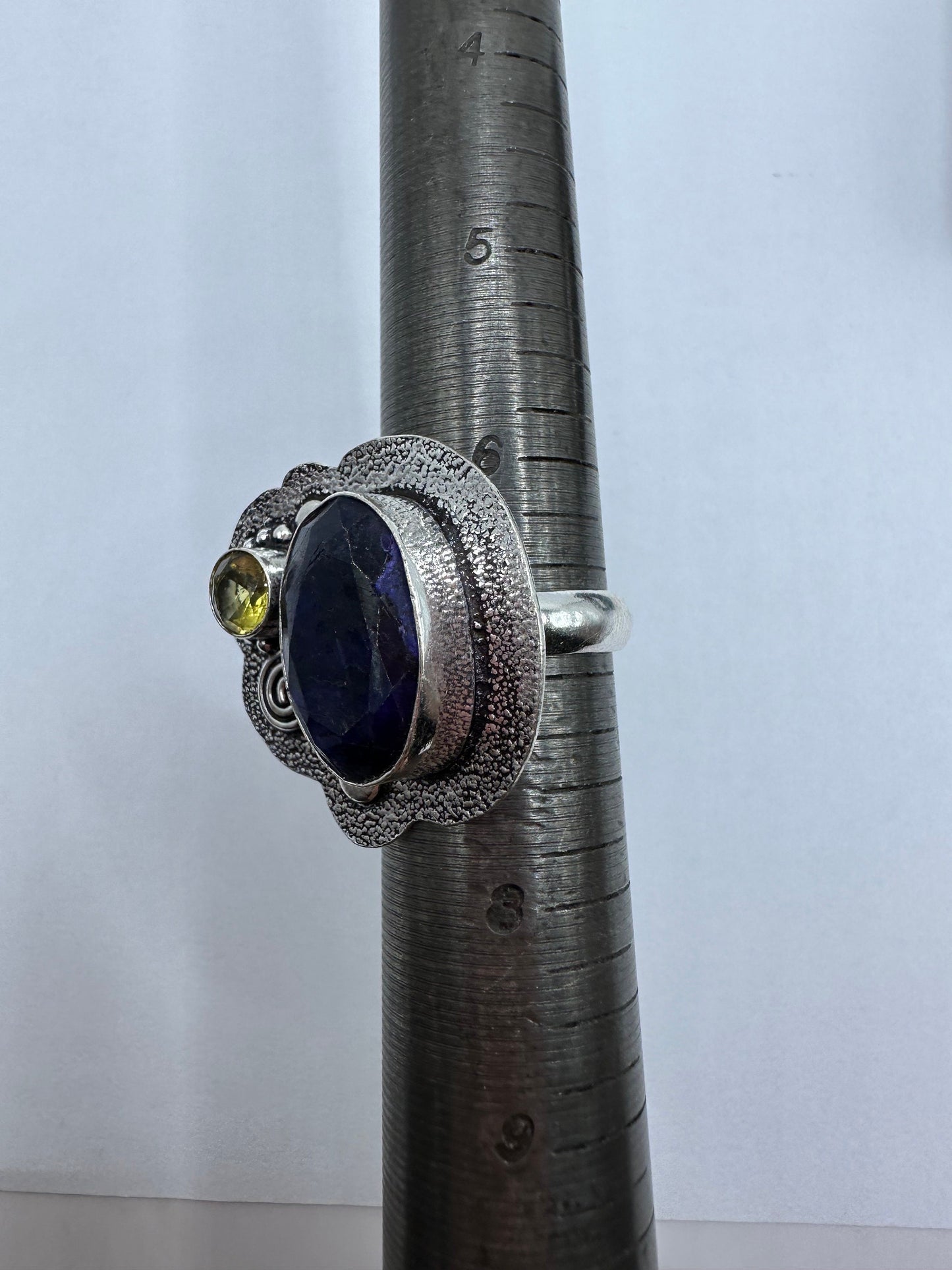 Vintage Raw Blue Sapphire White Bronze Silver Cocktail Ring