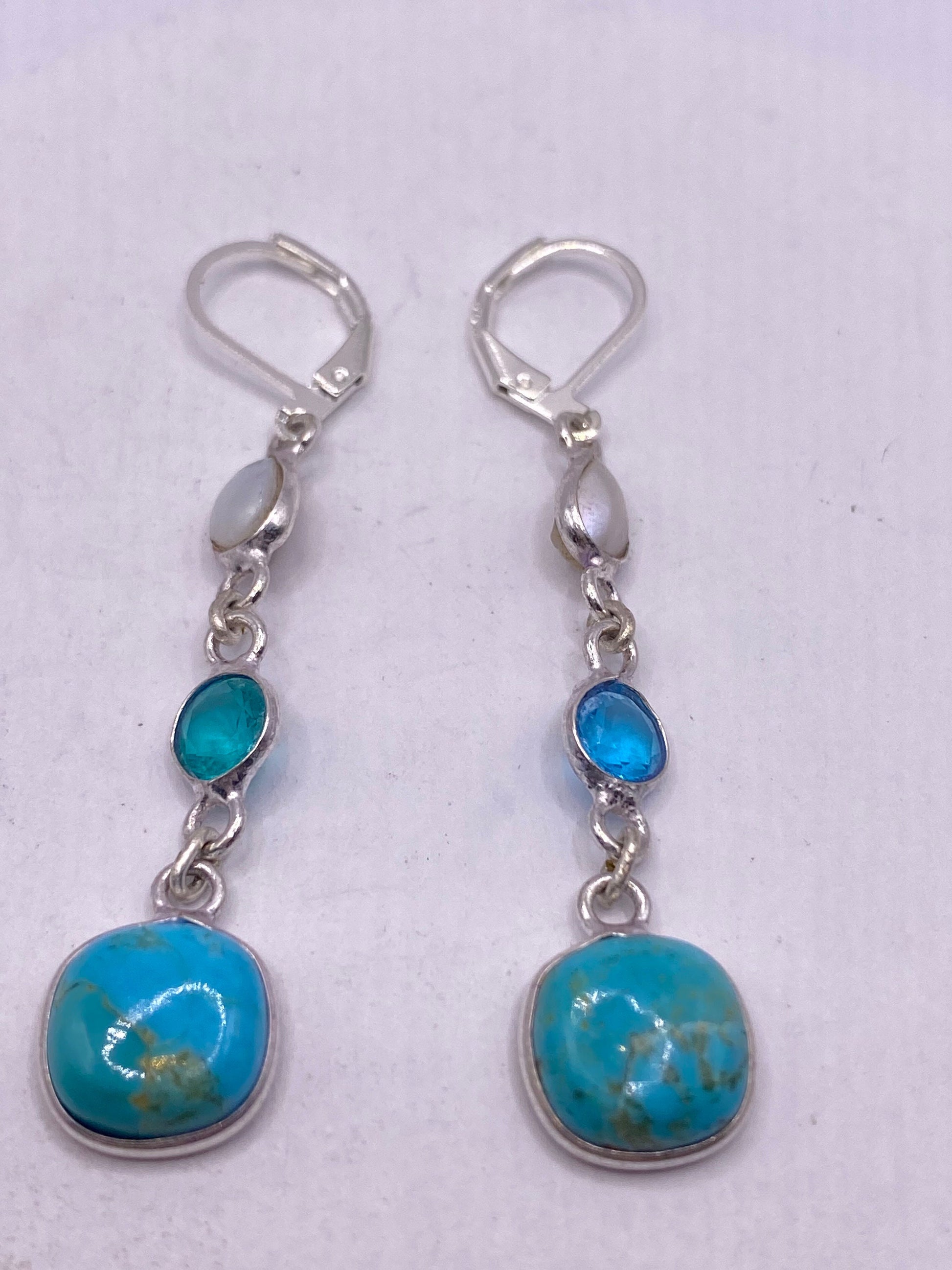 Vintage Sterling Silver Blue Turquoise Larimar Earrings