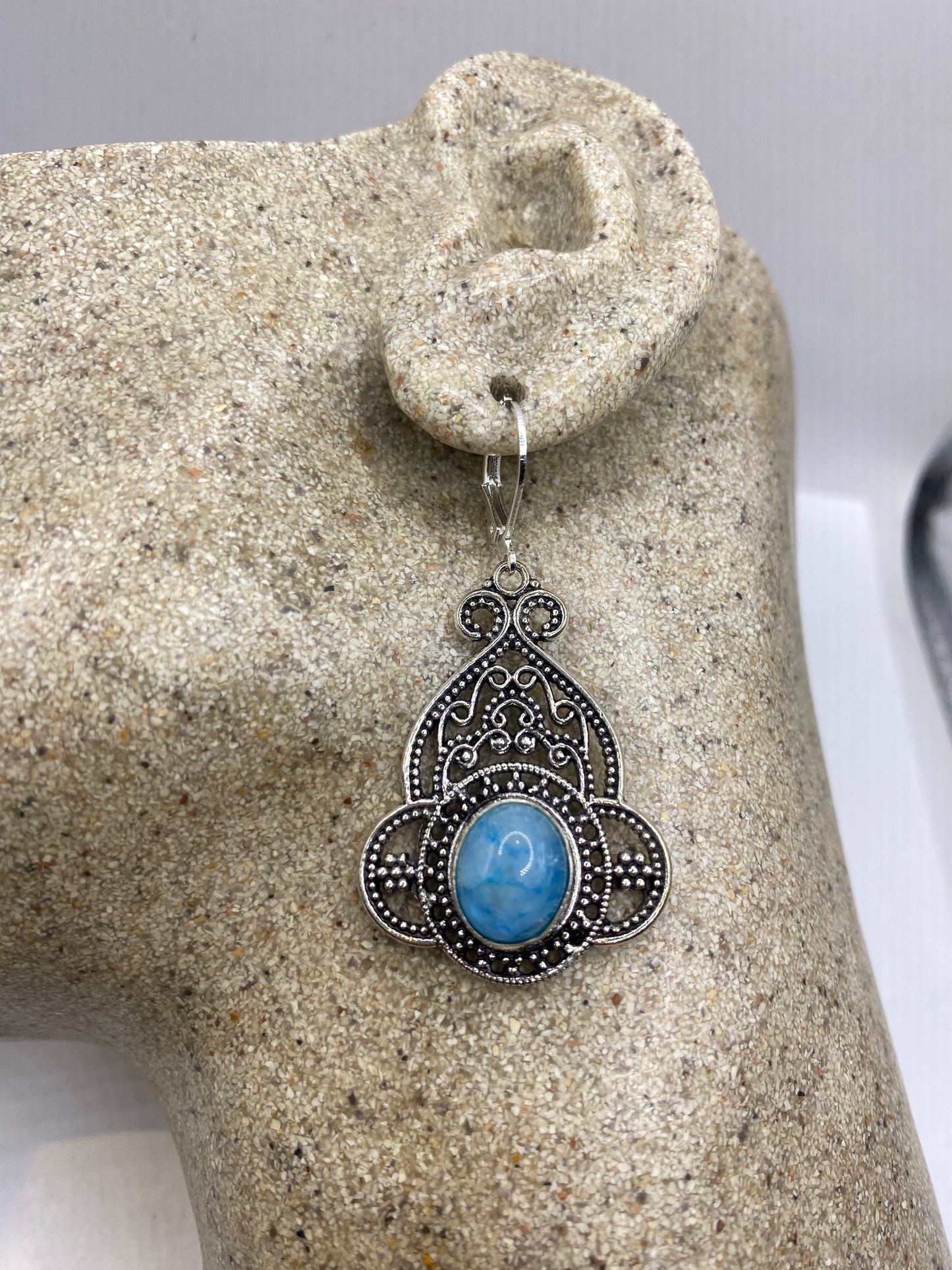 Vintage Sterling Silver Blue Turquoise Larimar Earrings