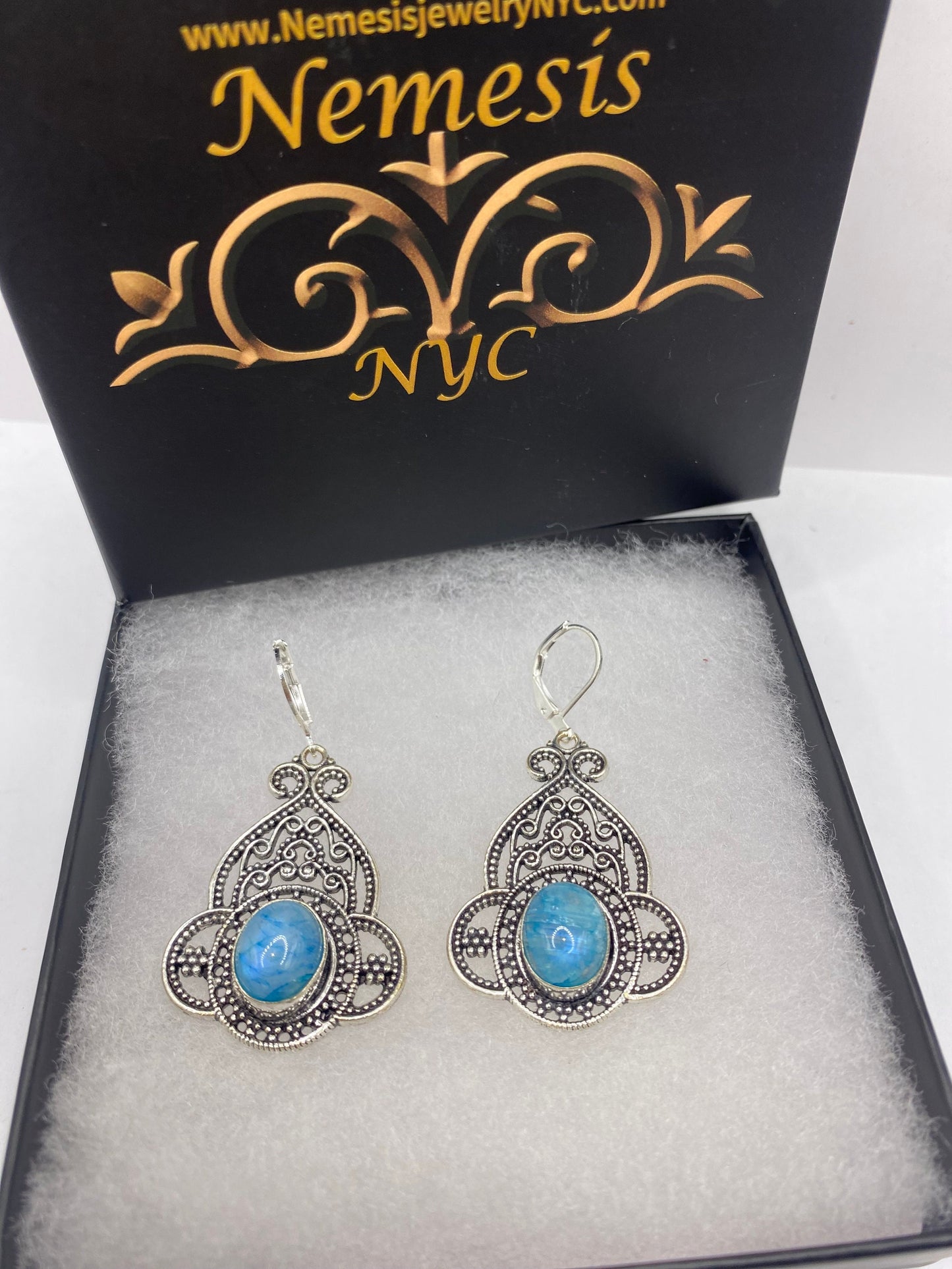 Vintage Sterling Silver Blue Turquoise Larimar Earrings