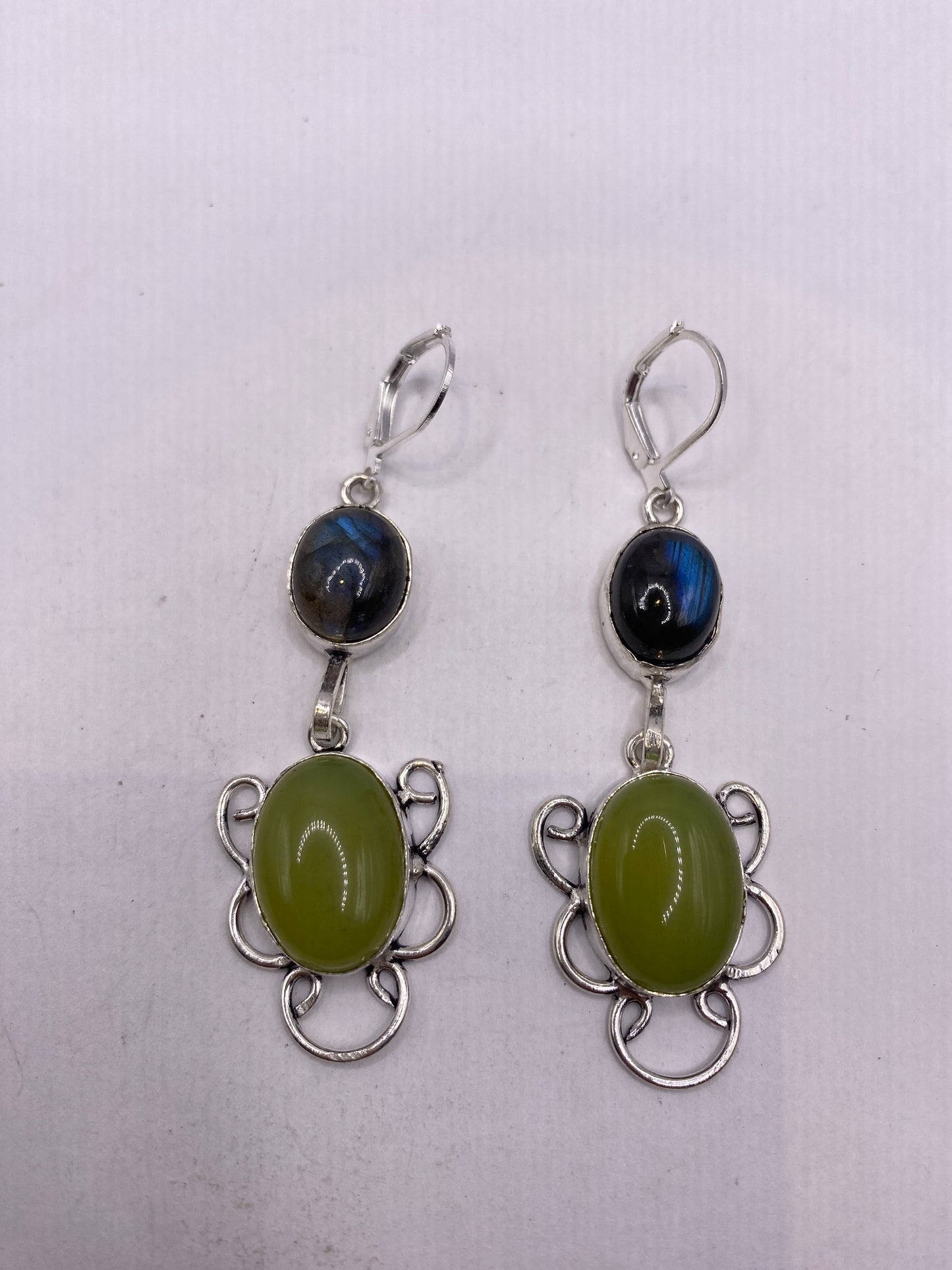 Vintage Labradorite Silver Dangle Chandelier Earrings