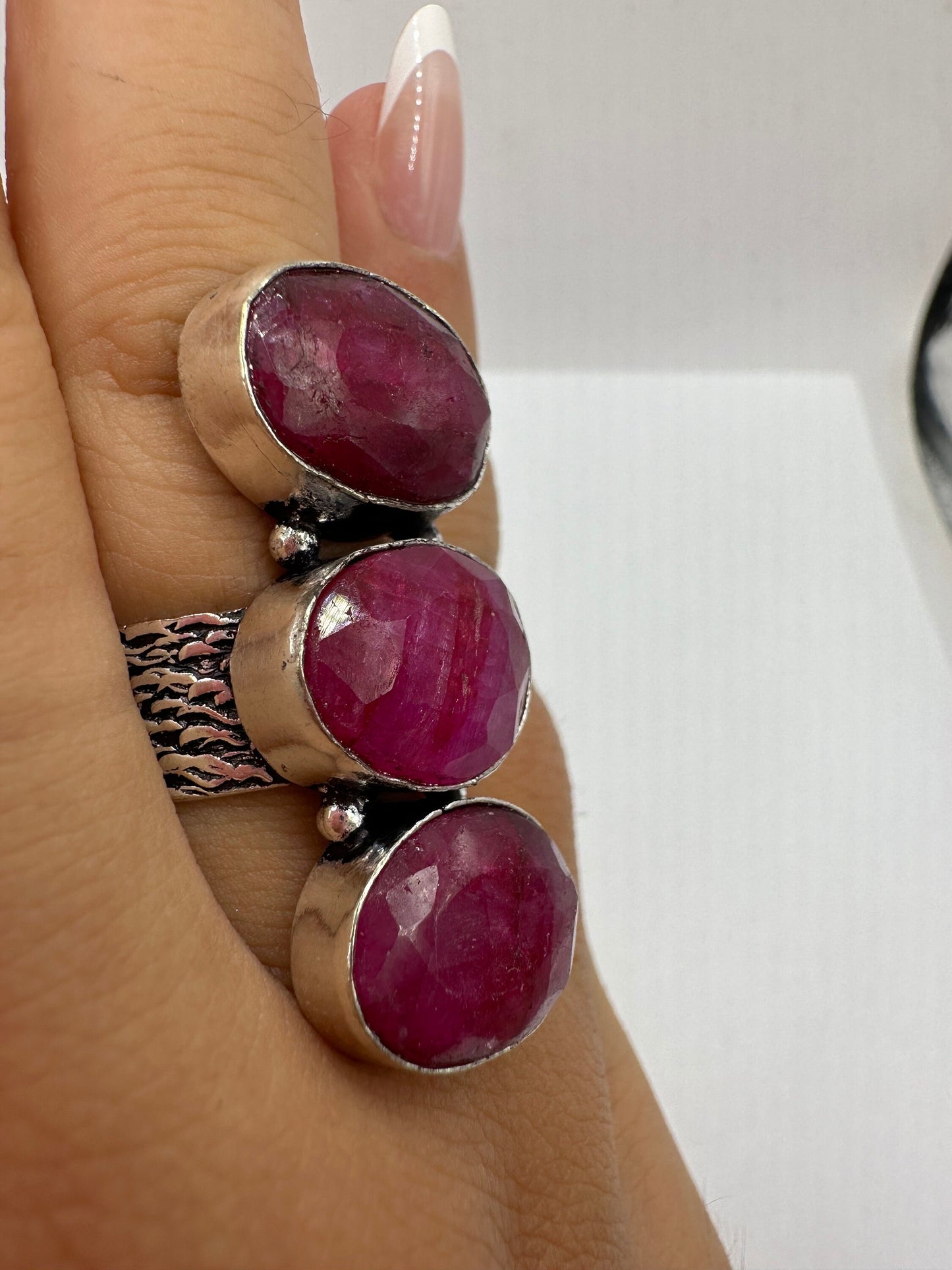 Vintage Handmade Raw Pink Ruby Silver Gothic Ring