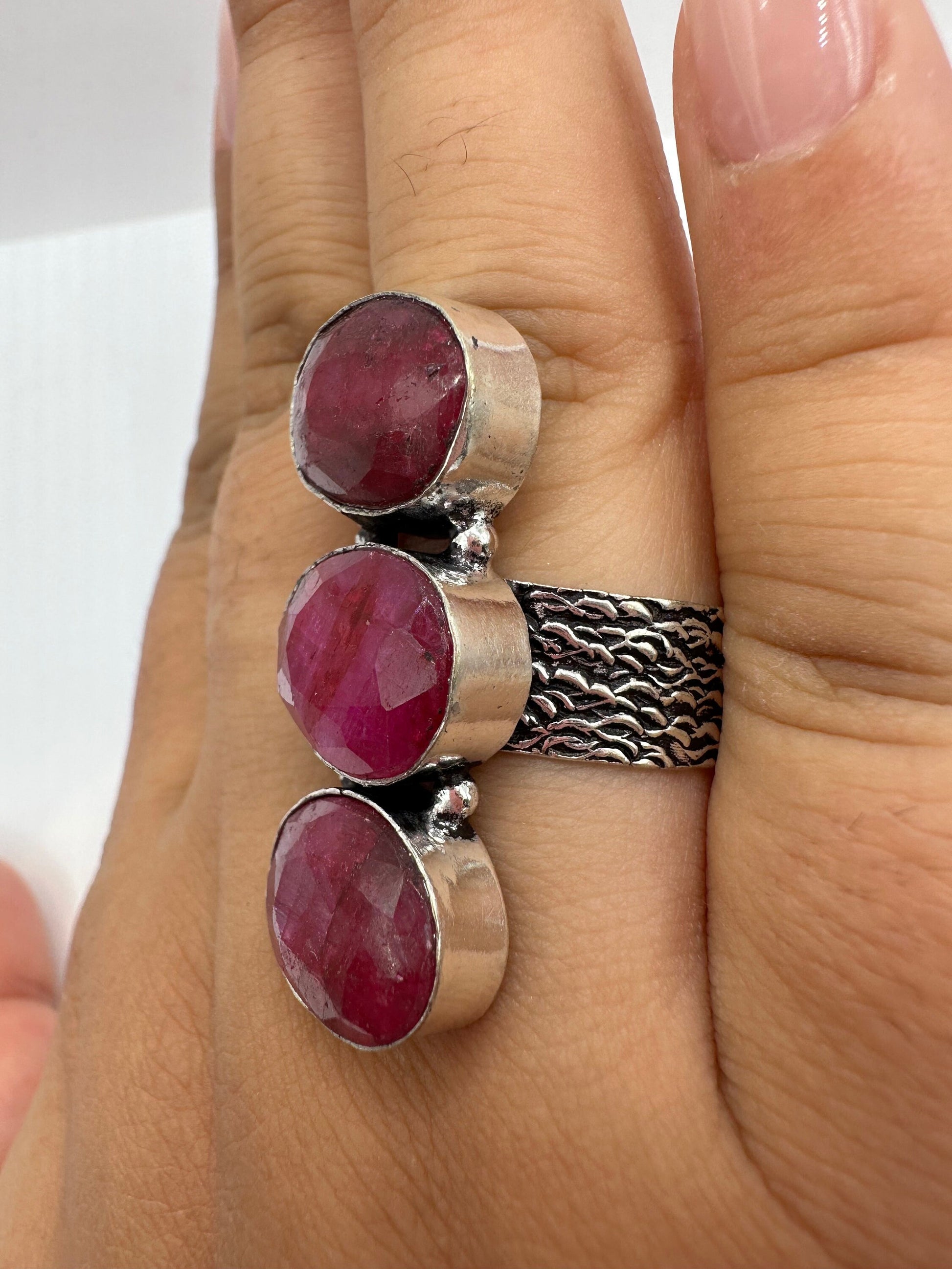 Vintage Handmade Raw Pink Ruby Silver Gothic Ring