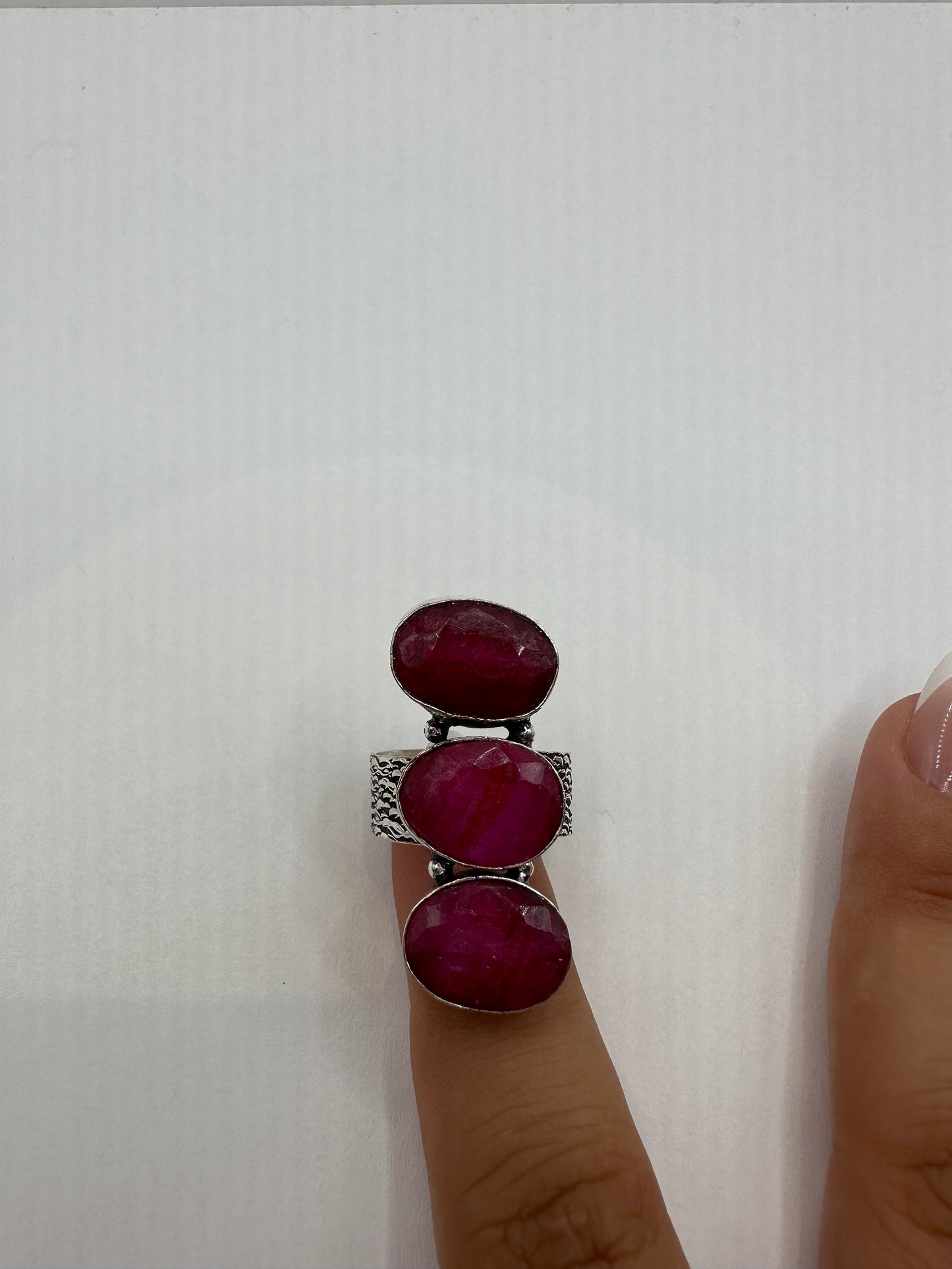 Vintage Handmade Raw Pink Ruby Silver Gothic Ring