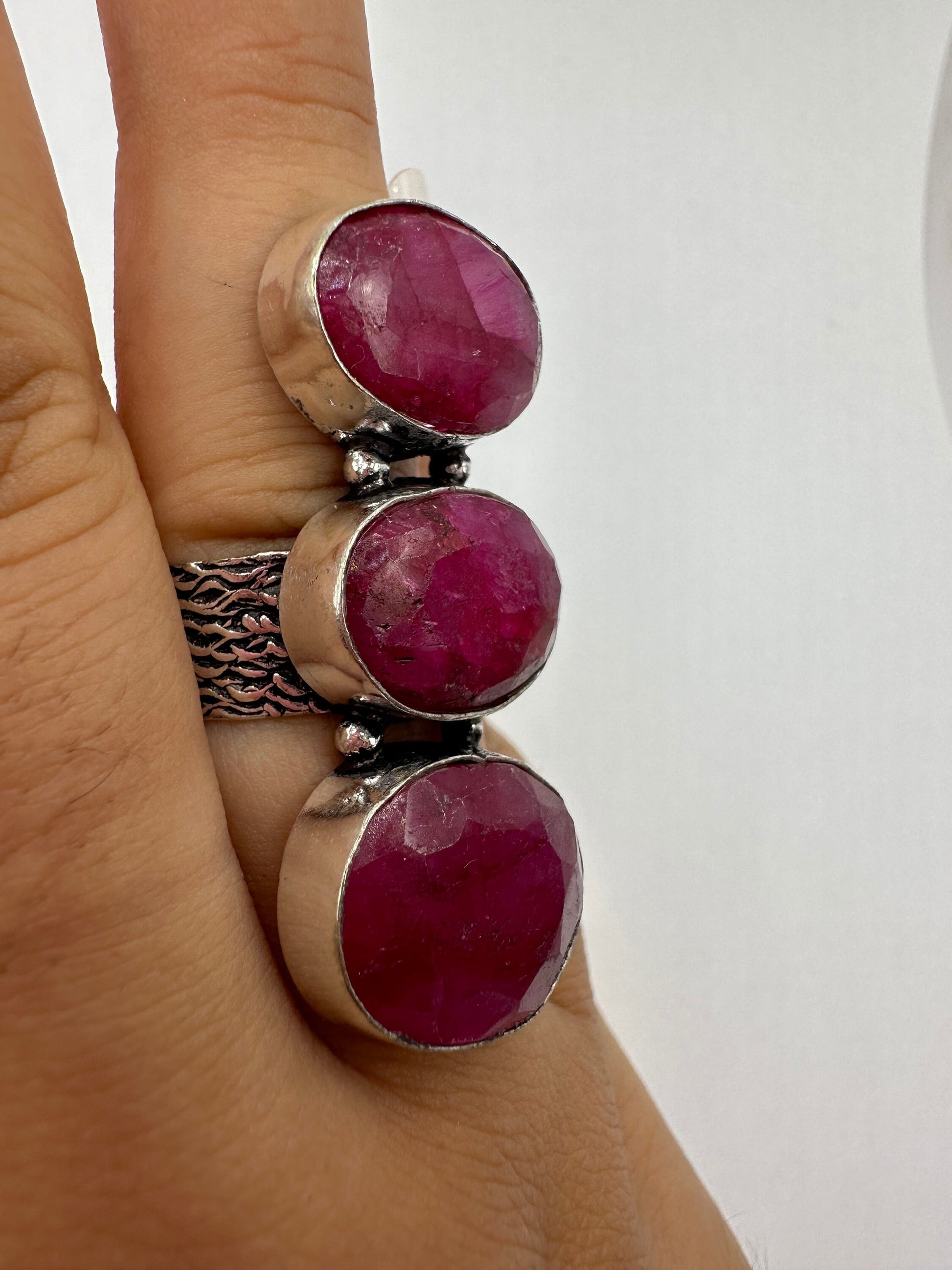 Vintage Handmade Raw Pink Ruby Silver Gothic Ring