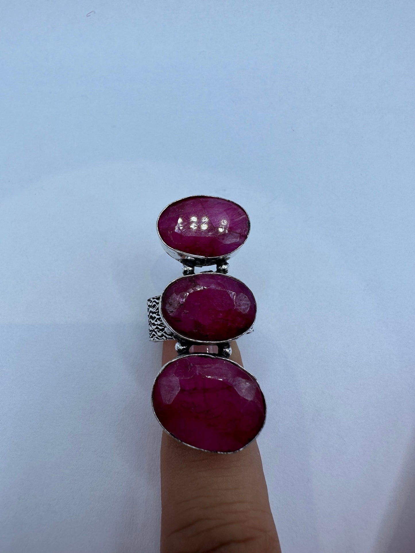 Vintage Handmade Raw Pink Ruby Silver Gothic Ring