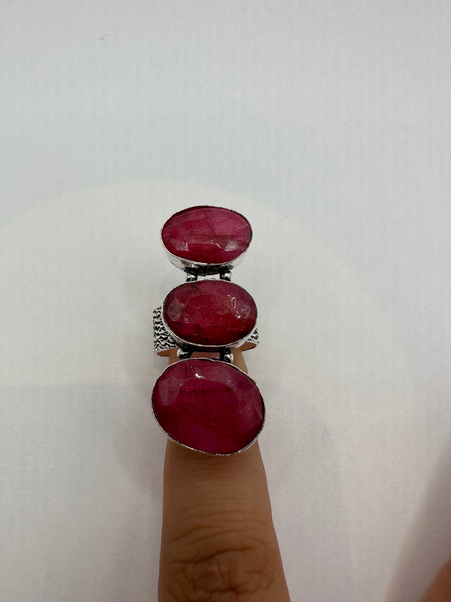 Vintage Handmade Raw Pink Ruby Silver Gothic Ring