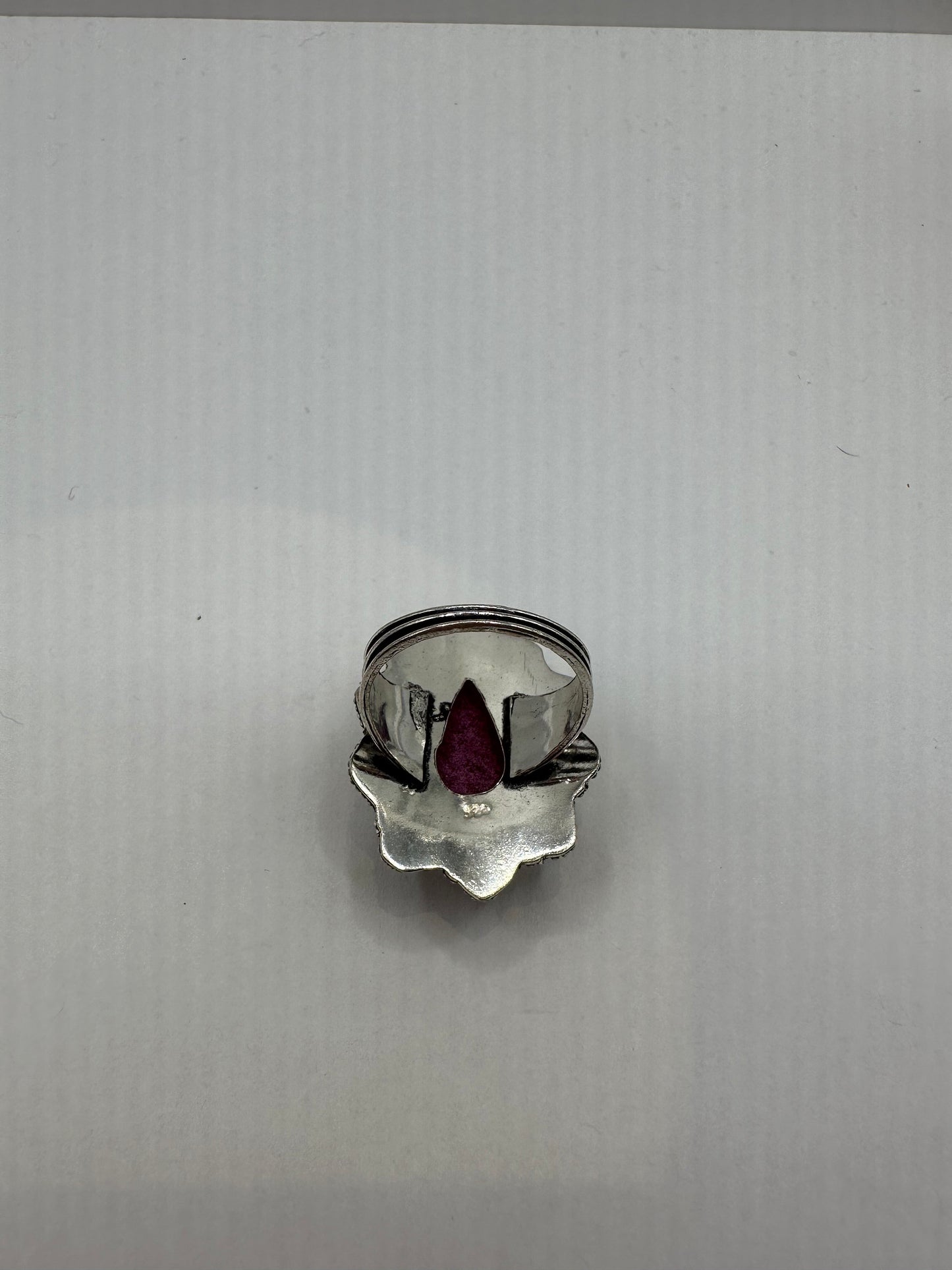 Vintage Handmade Raw Pink Ruby Silver Gothic Ring