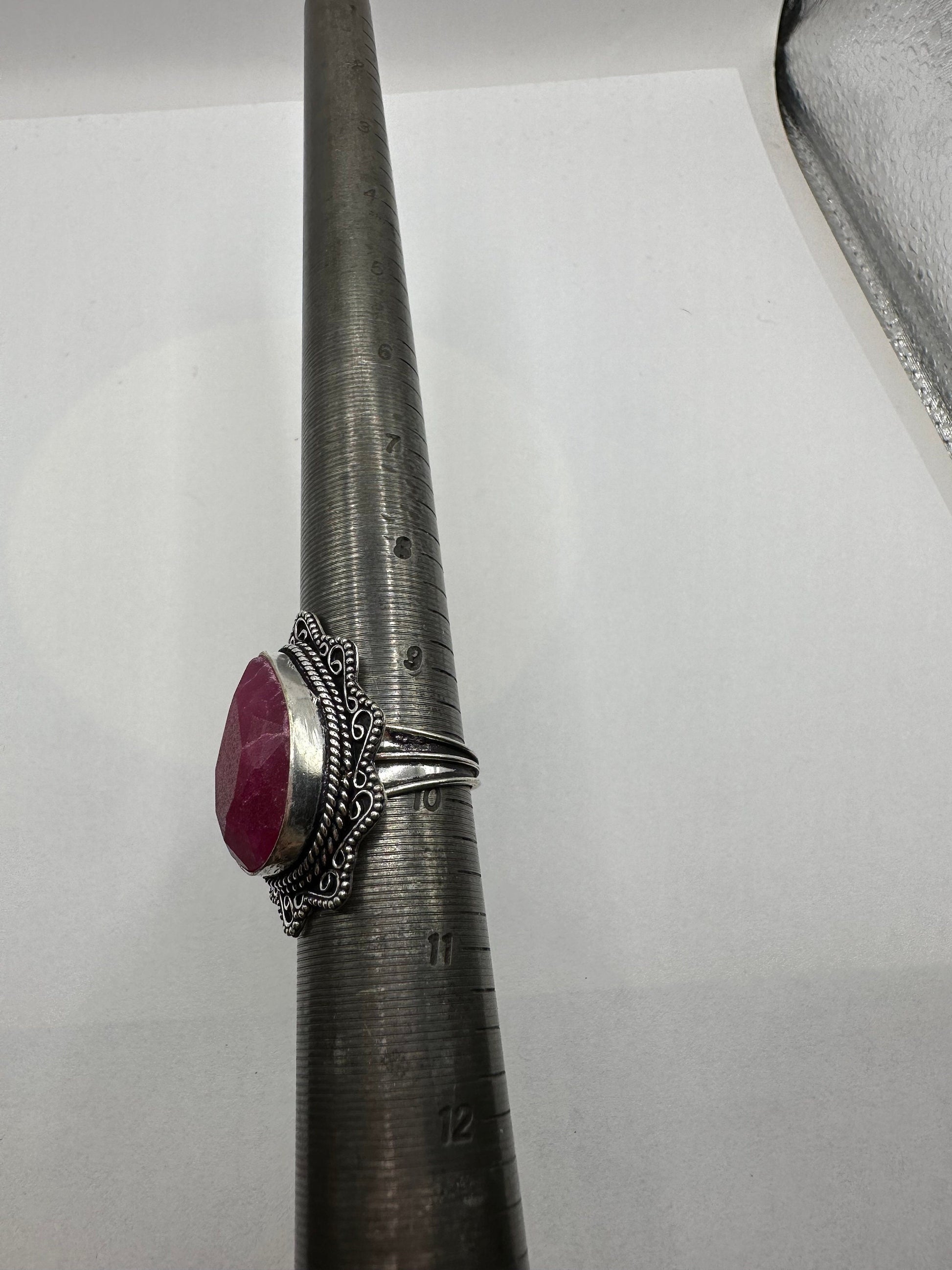 Vintage Handmade Raw Pink Ruby Silver Gothic Ring