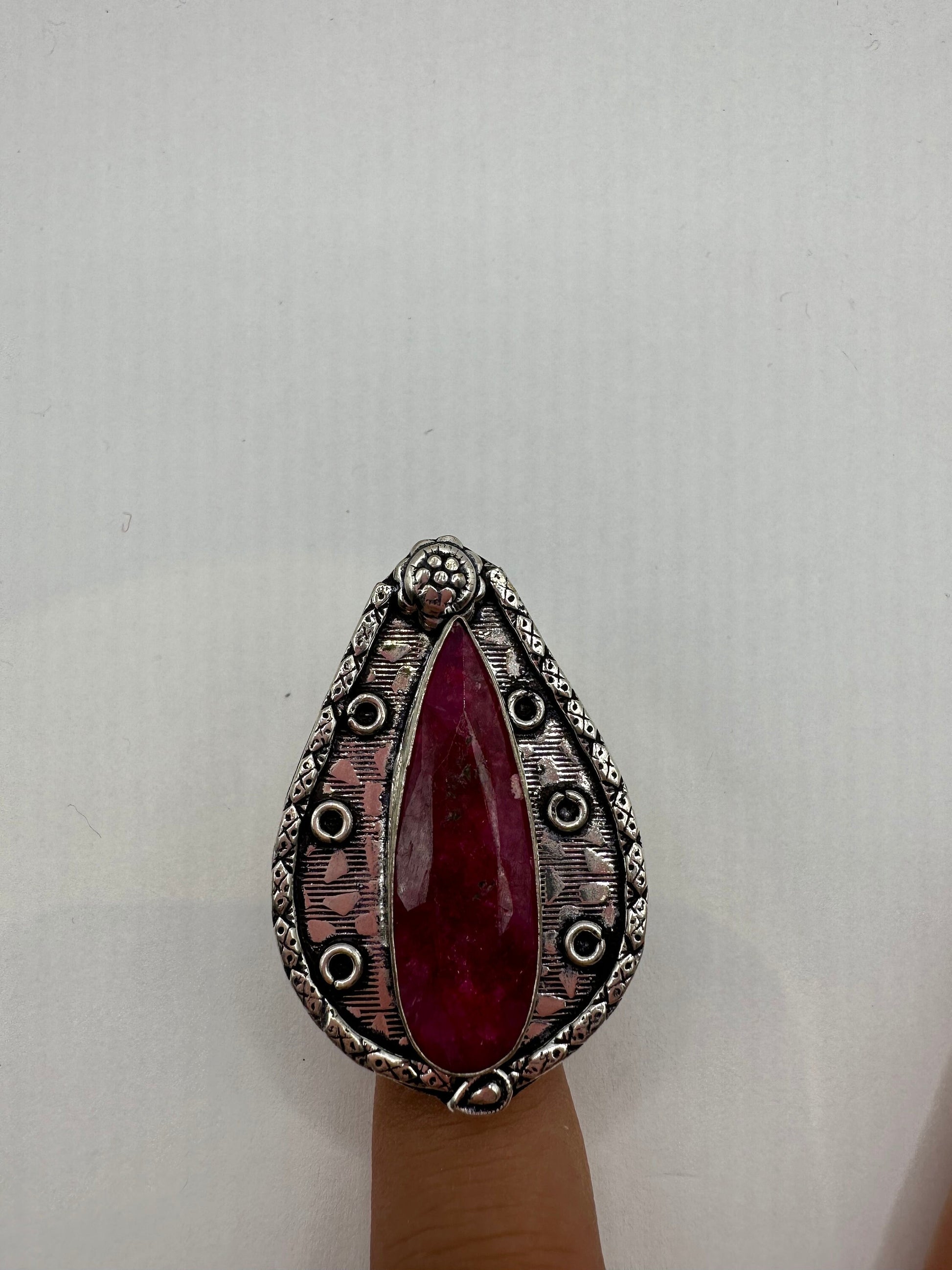 Vintage Handmade Raw Pink Ruby Silver Gothic Ring