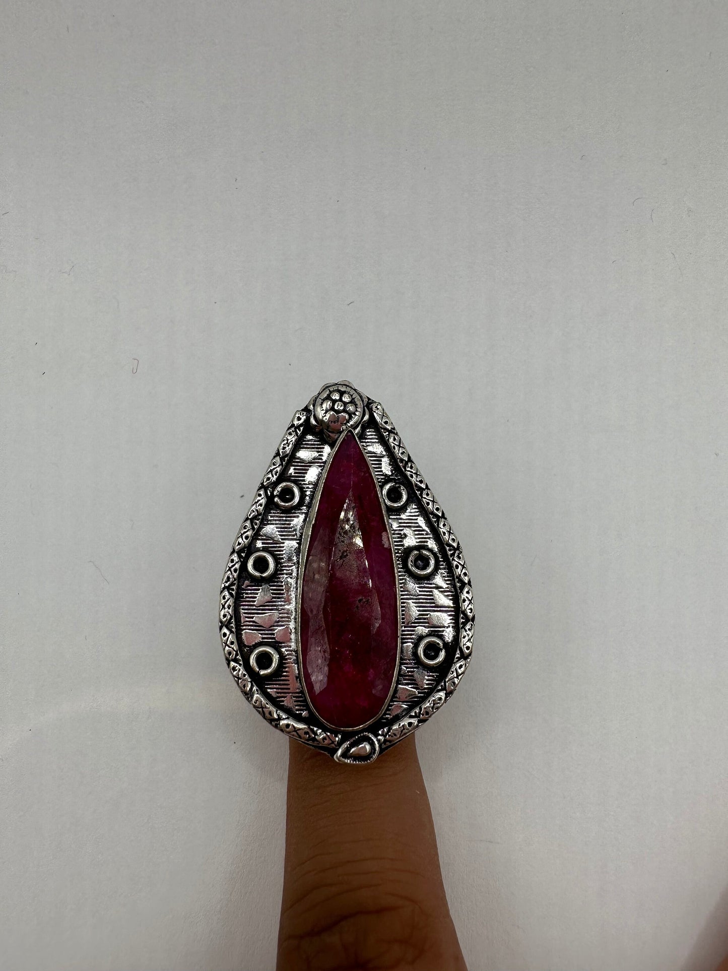 Vintage Handmade Raw Pink Ruby Silver Gothic Ring