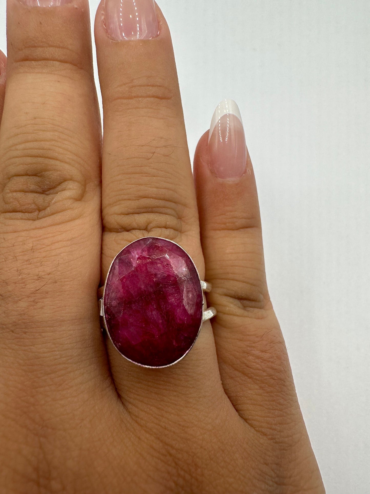 Vintage Handmade Raw Pink Ruby Silver Gothic Ring