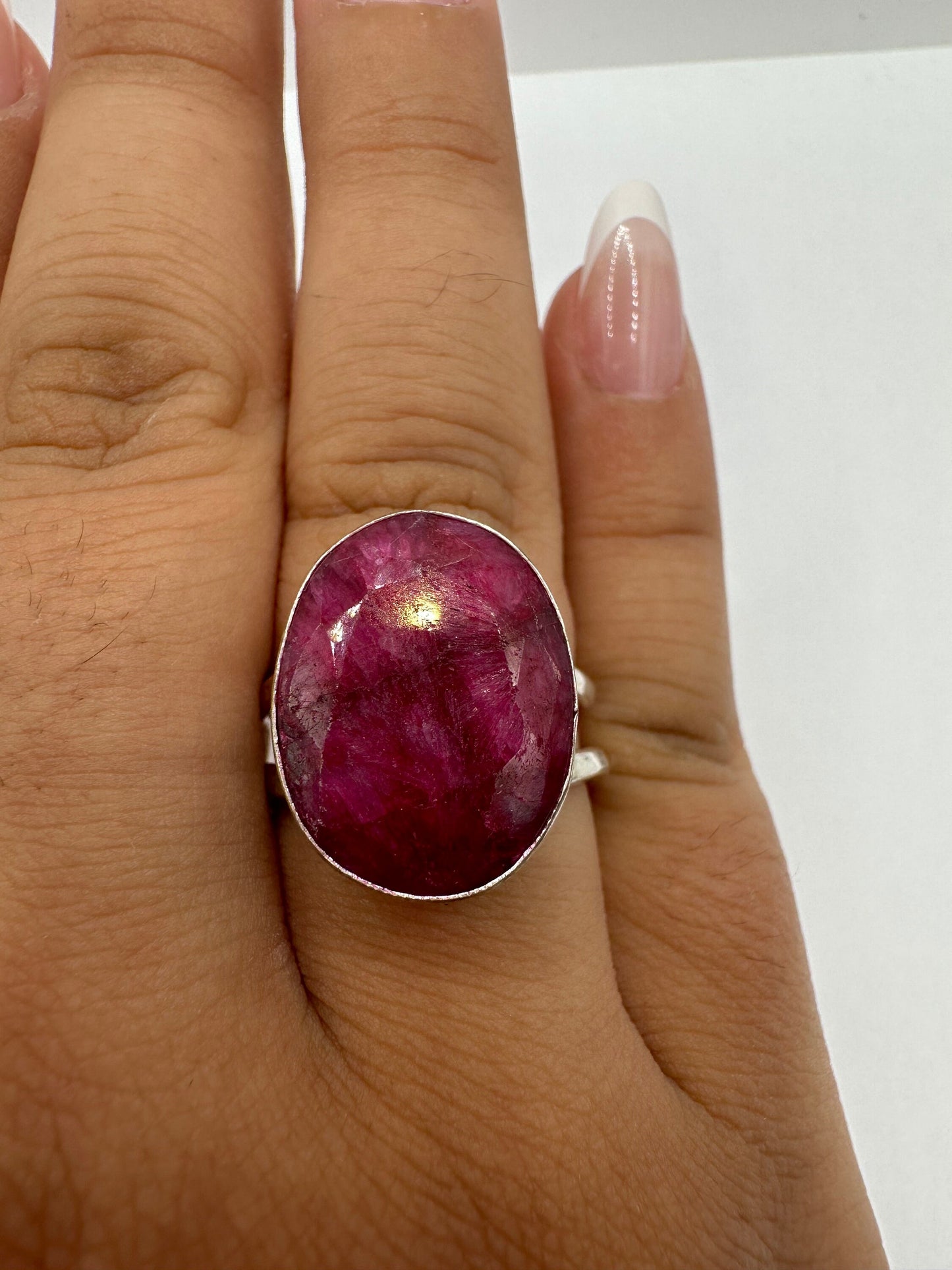 Vintage Handmade Raw Pink Ruby Silver Gothic Ring