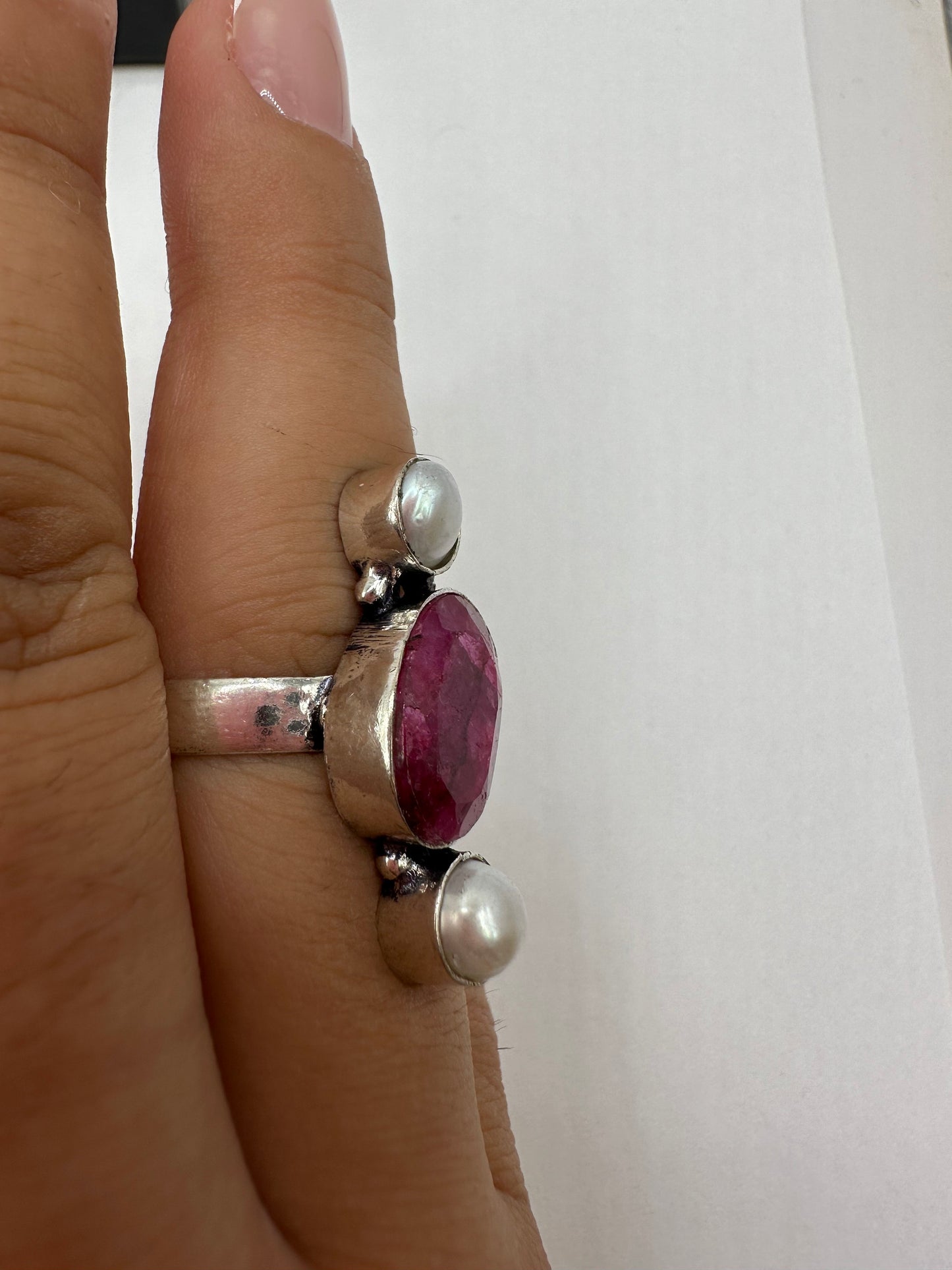 Vintage Handmade Raw Pink Ruby Silver Gothic Ring