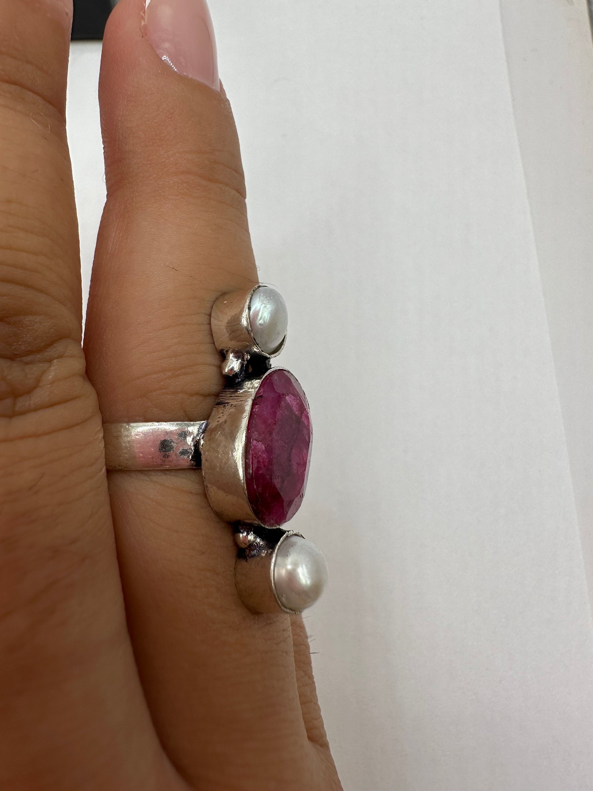 Vintage Handmade Raw Pink Ruby Silver Gothic Ring