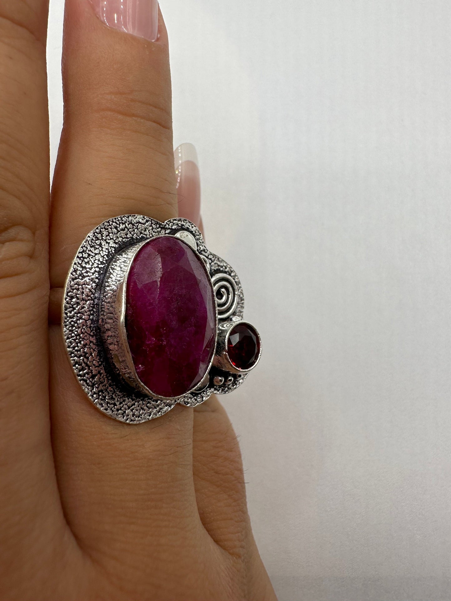 Vintage Handmade Raw Pink Ruby Silver Gothic Ring