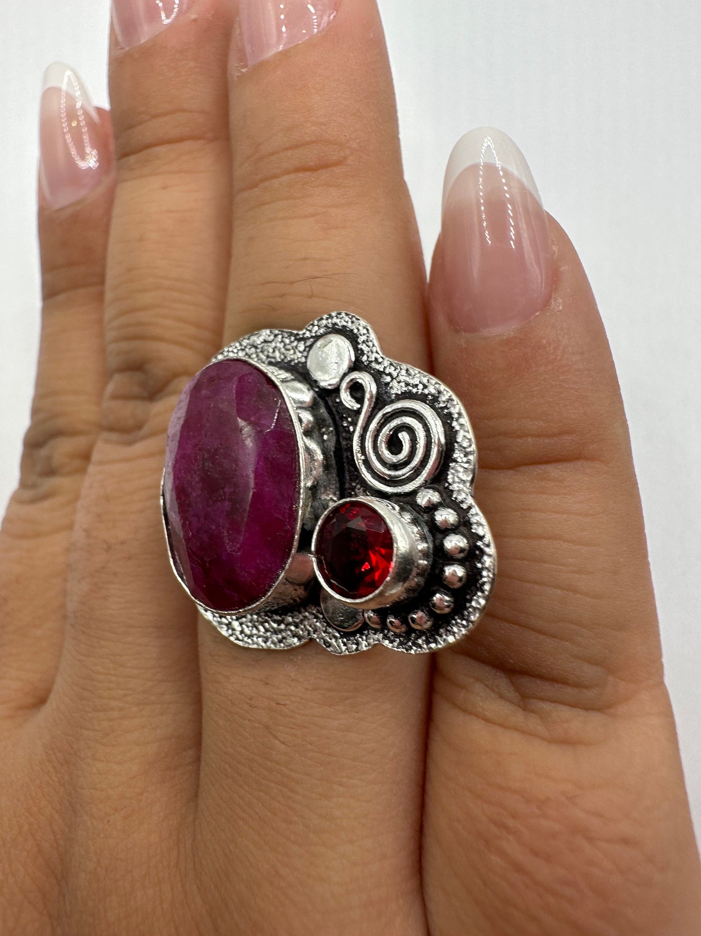 Vintage Handmade Raw Pink Ruby Silver Gothic Ring