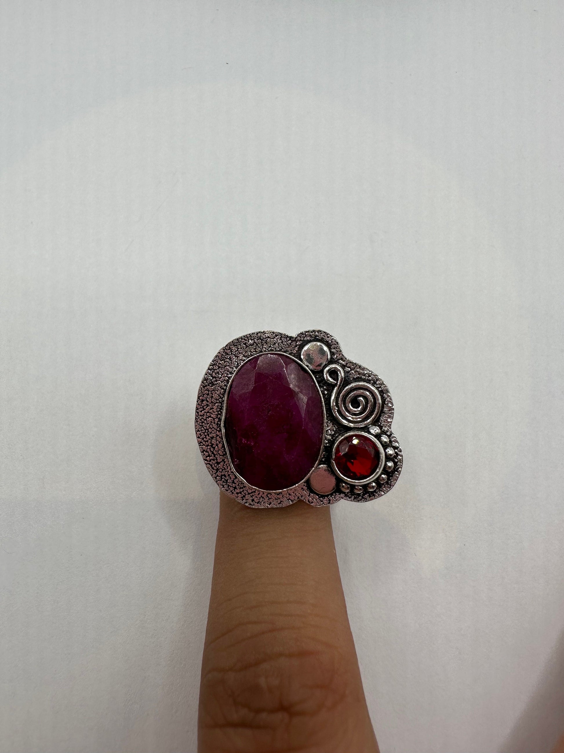 Vintage Handmade Raw Pink Ruby Silver Gothic Ring