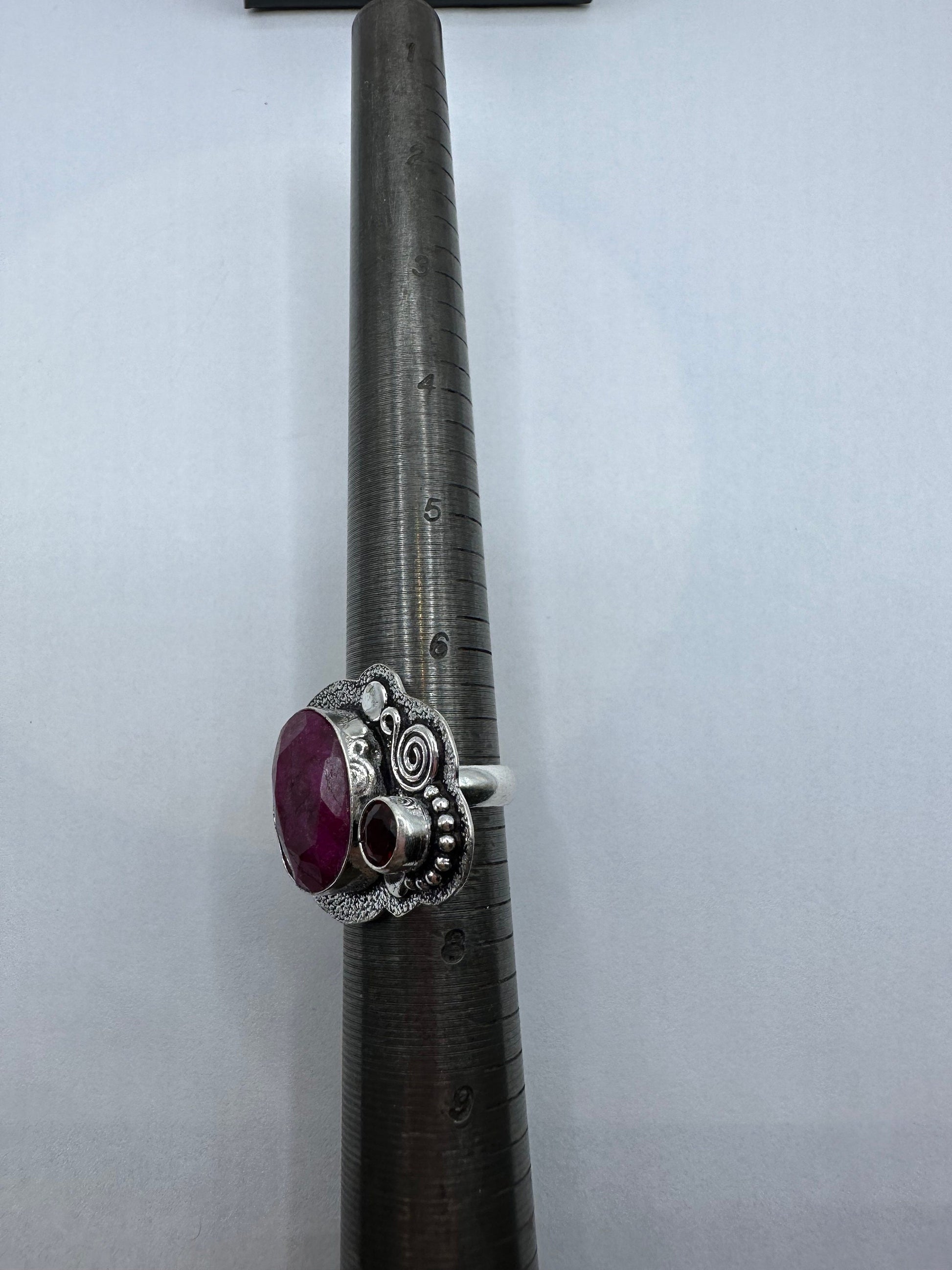 Vintage Handmade Raw Pink Ruby Silver Gothic Ring