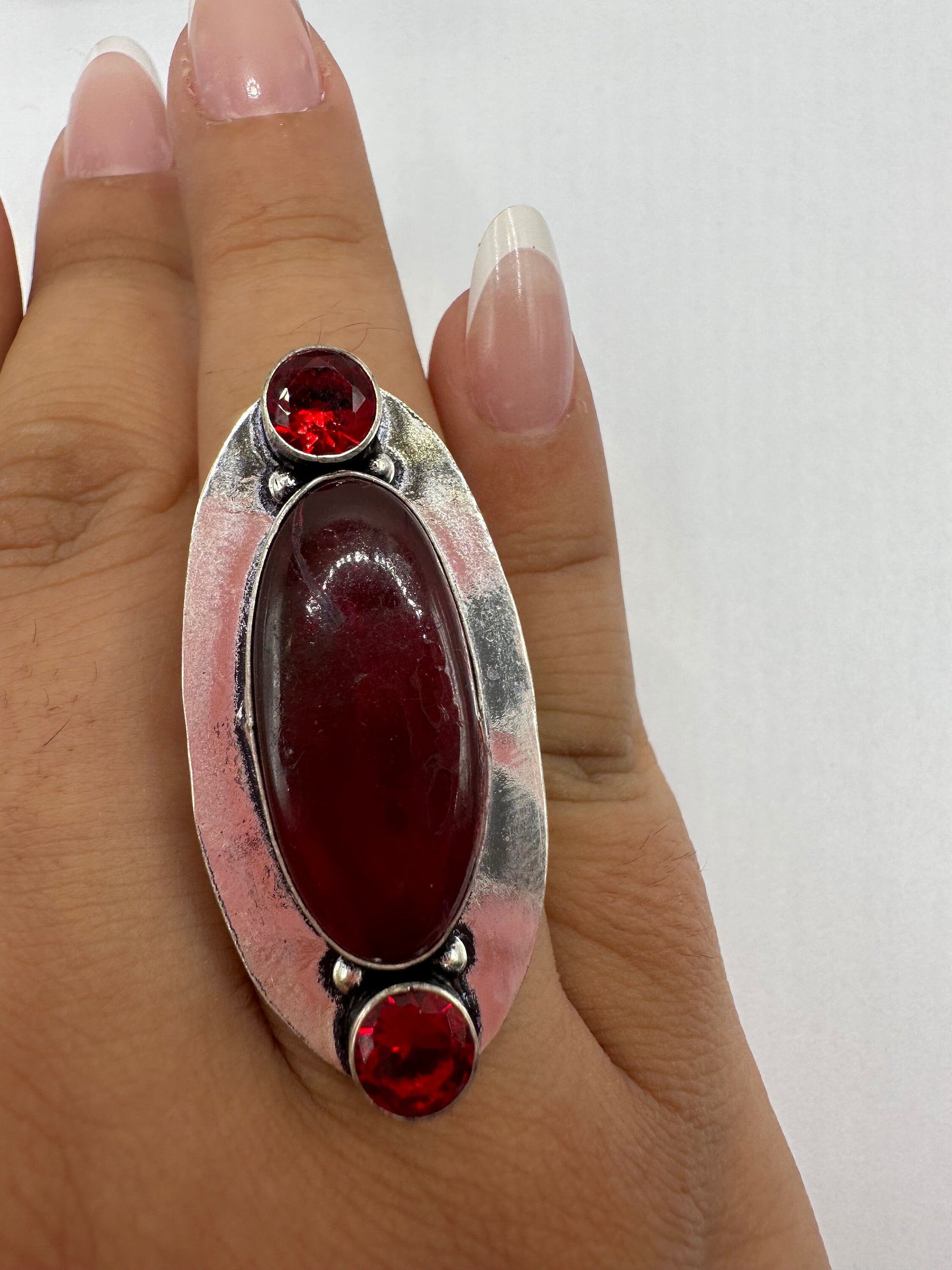 Vintage Handmade Raw Pink Ruby Silver Gothic Ring