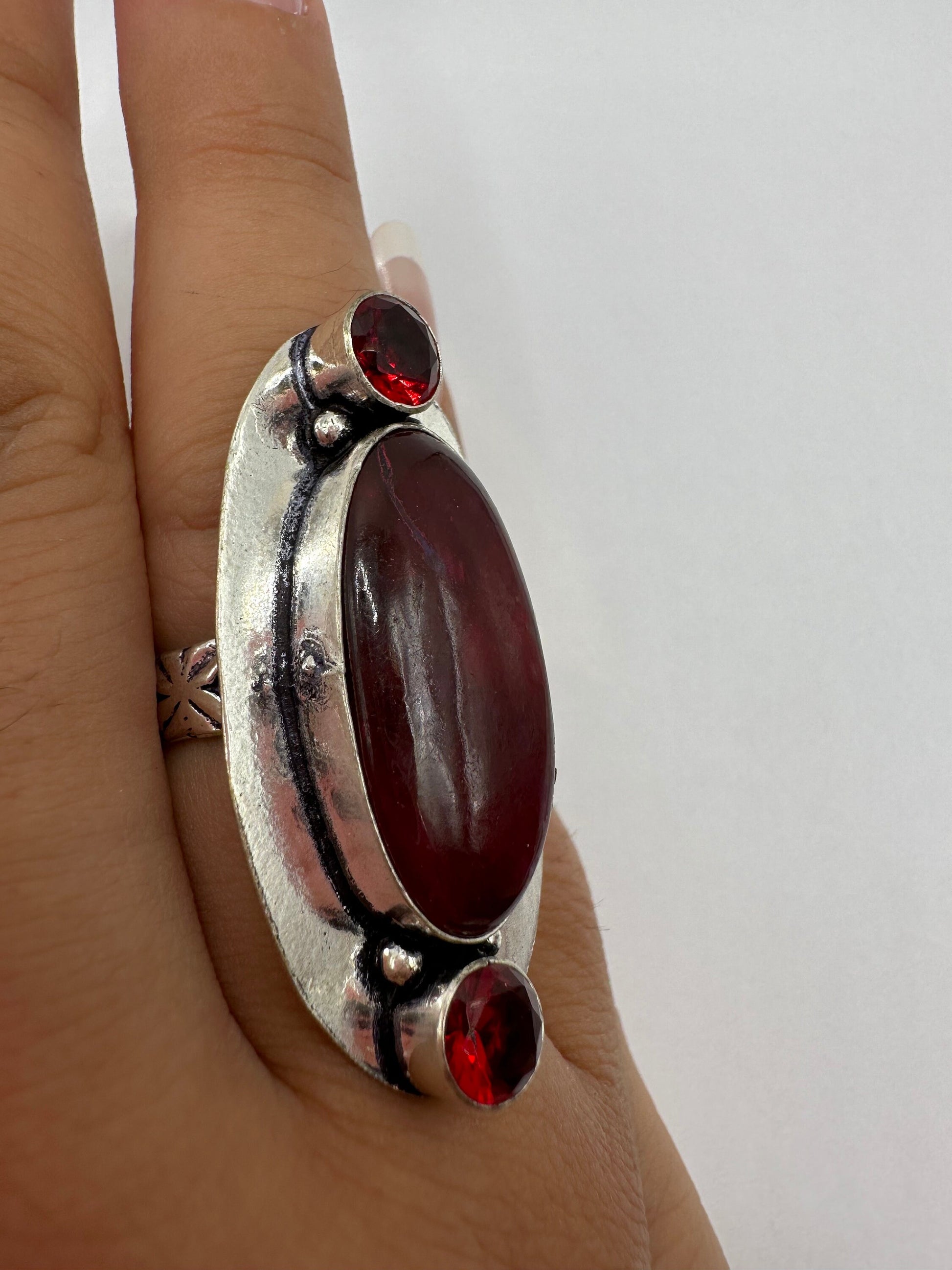 Vintage Handmade Raw Pink Ruby Silver Gothic Ring