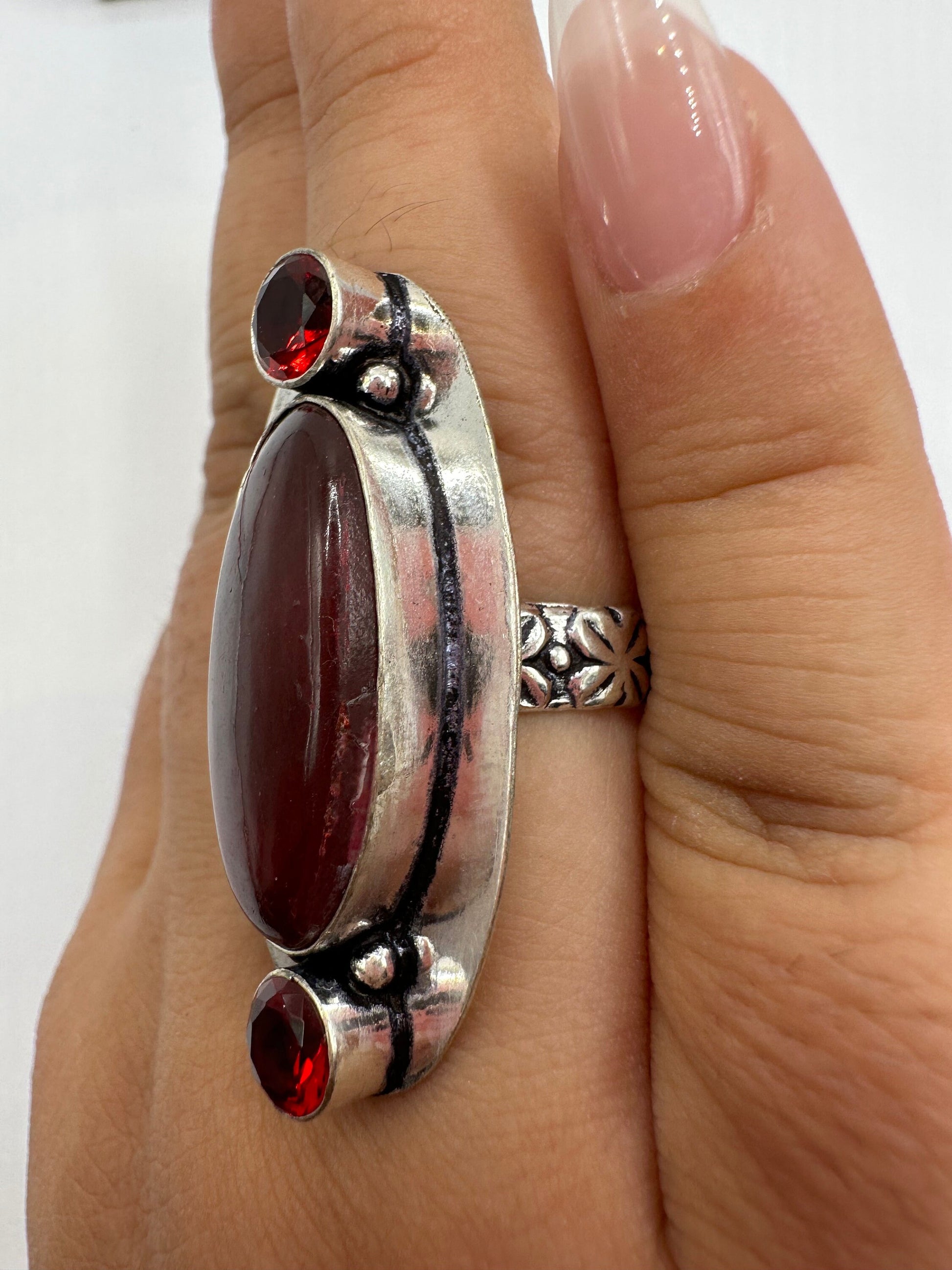 Vintage Handmade Raw Pink Ruby Silver Gothic Ring