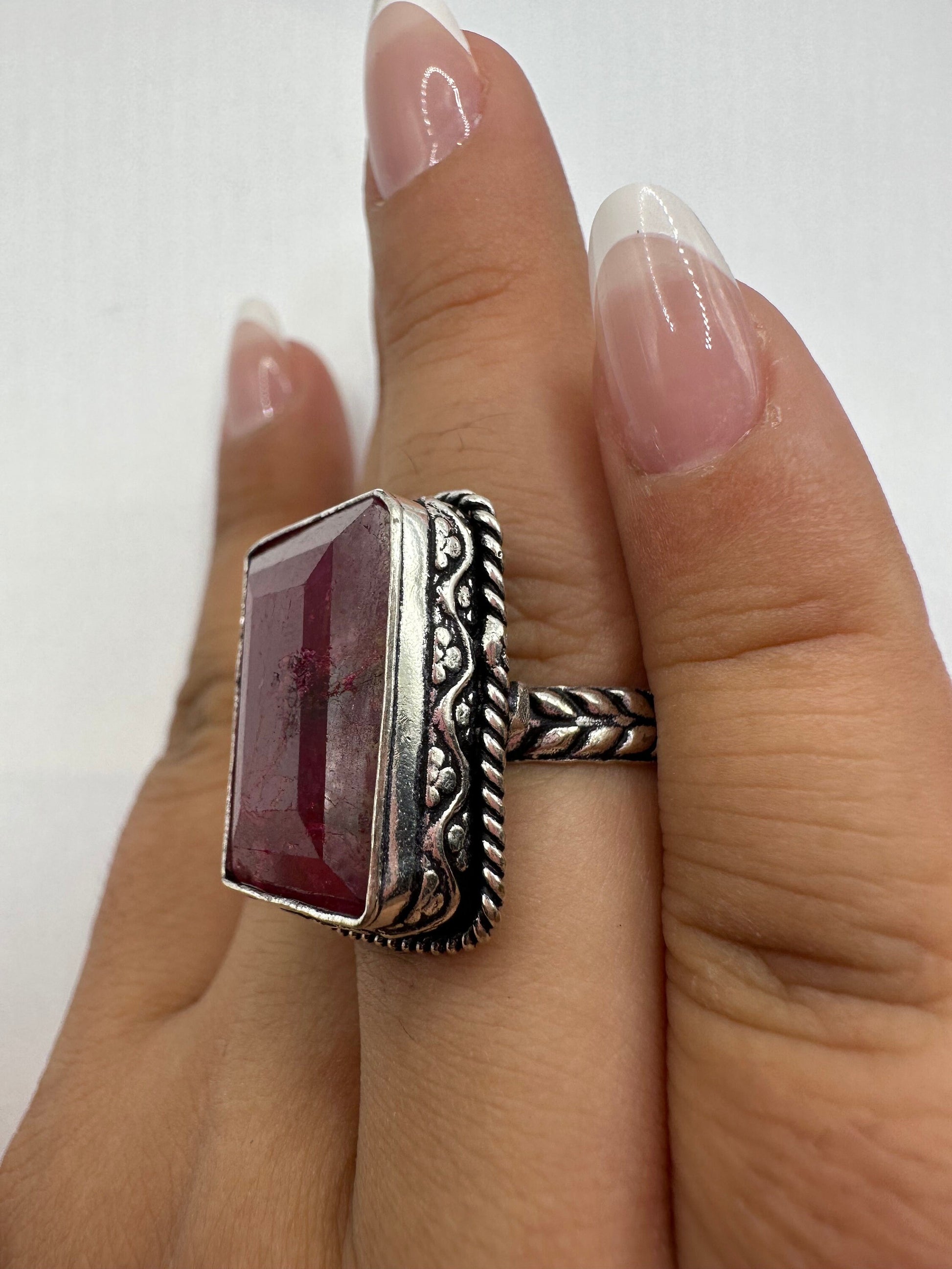 Vintage Handmade Raw Pink Ruby Silver Gothic Ring