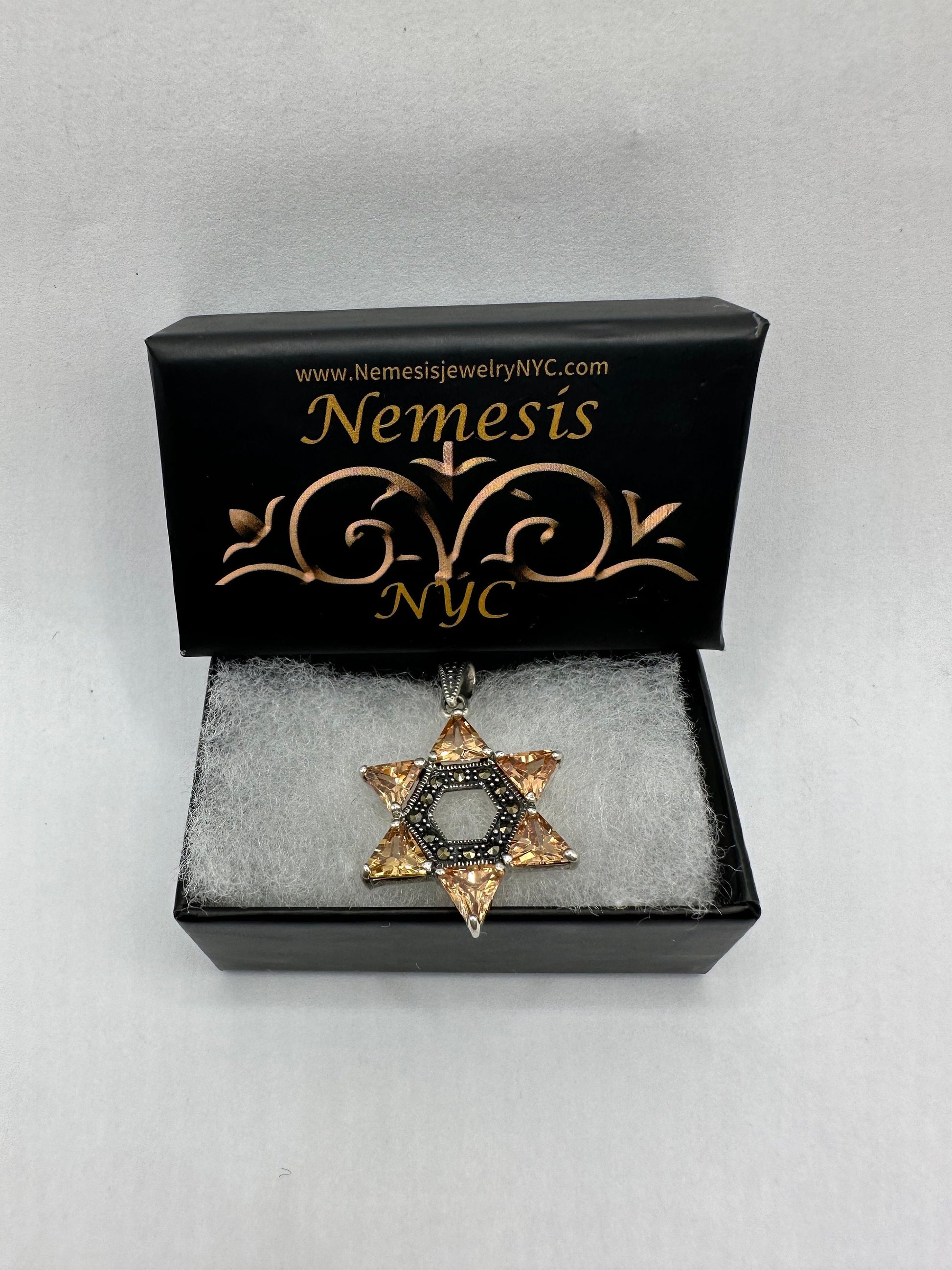 Vintage Marcasite Star of David Choker 925 Sterling Silver Pendant Necklace