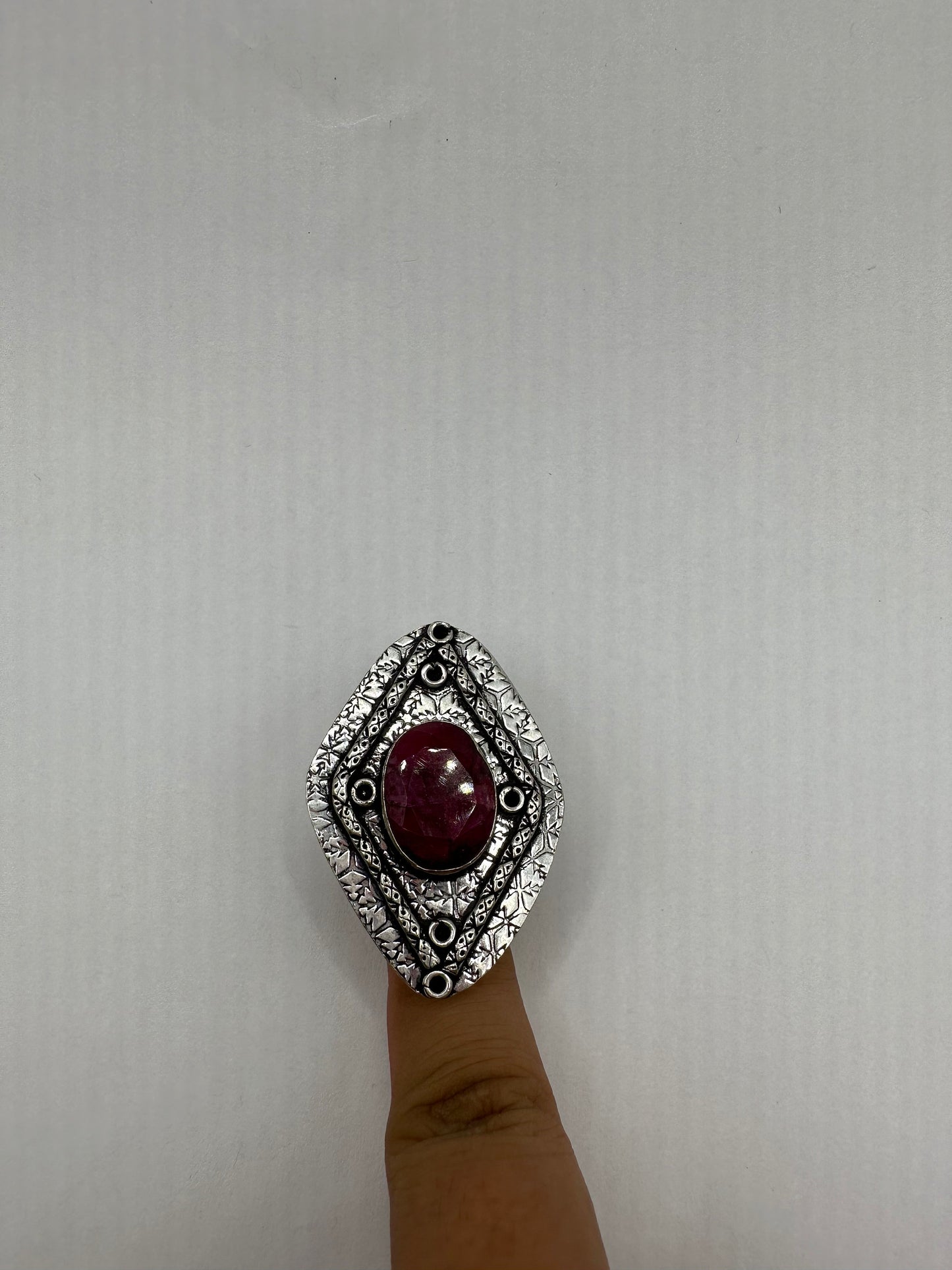 Vintage Handmade Raw Pink Ruby Silver Gothic Ring