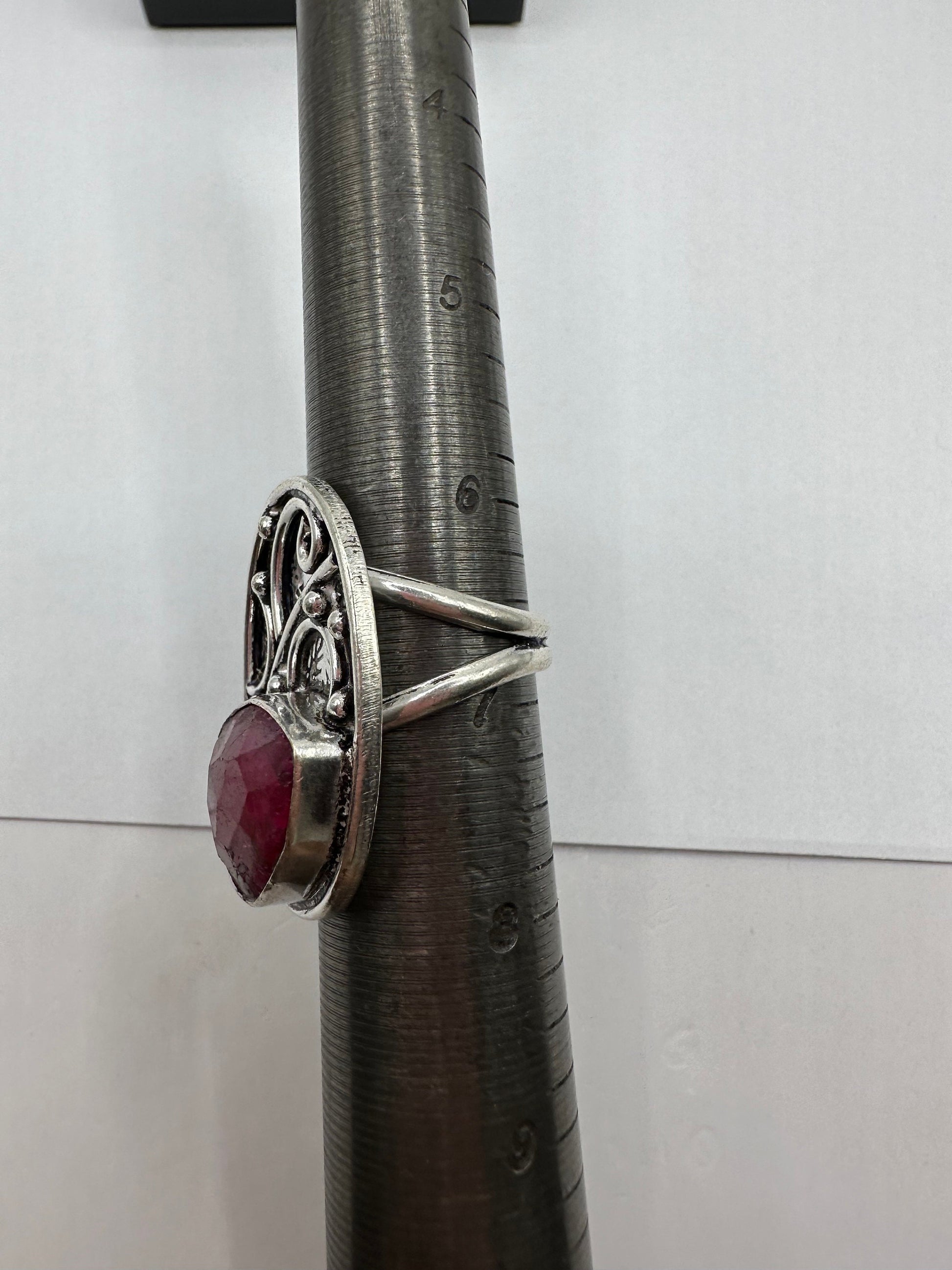 Vintage Raw Pink Ruby Silver Cocktail Ring