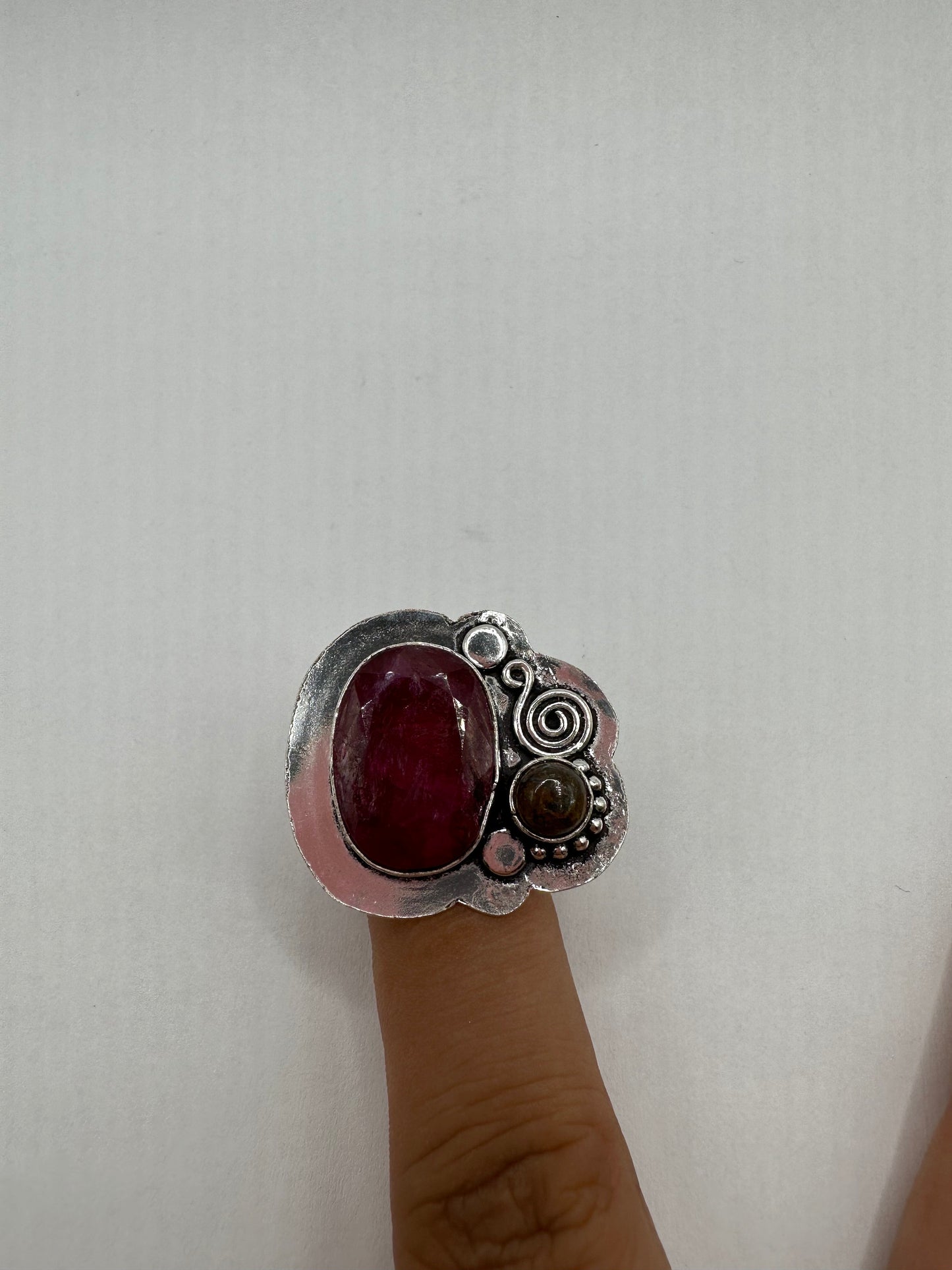 Vintage Handmade Raw Pink Ruby Silver Gothic Ring