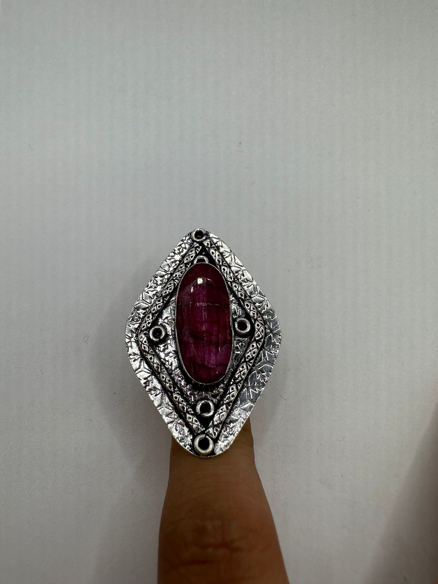 Vintage Raw Pink Ruby Silver Boho Chunky Ring