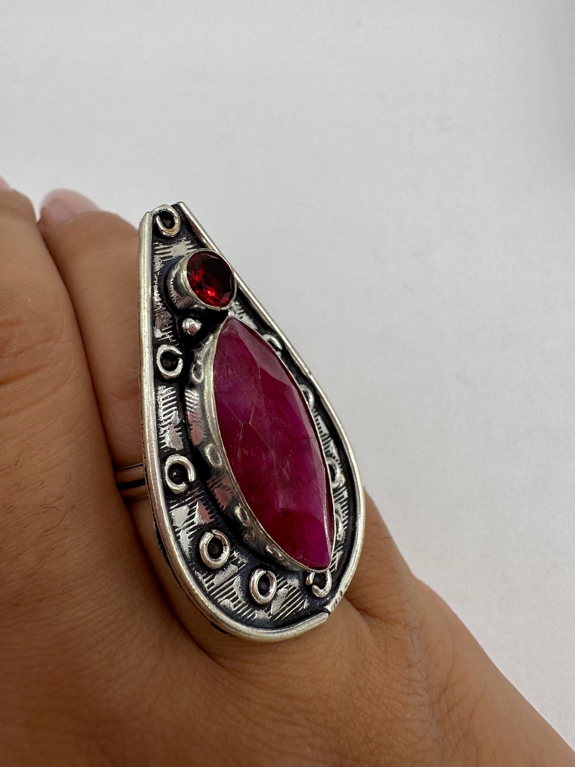 Vintage Raw Pink Ruby Silver Statement Ring