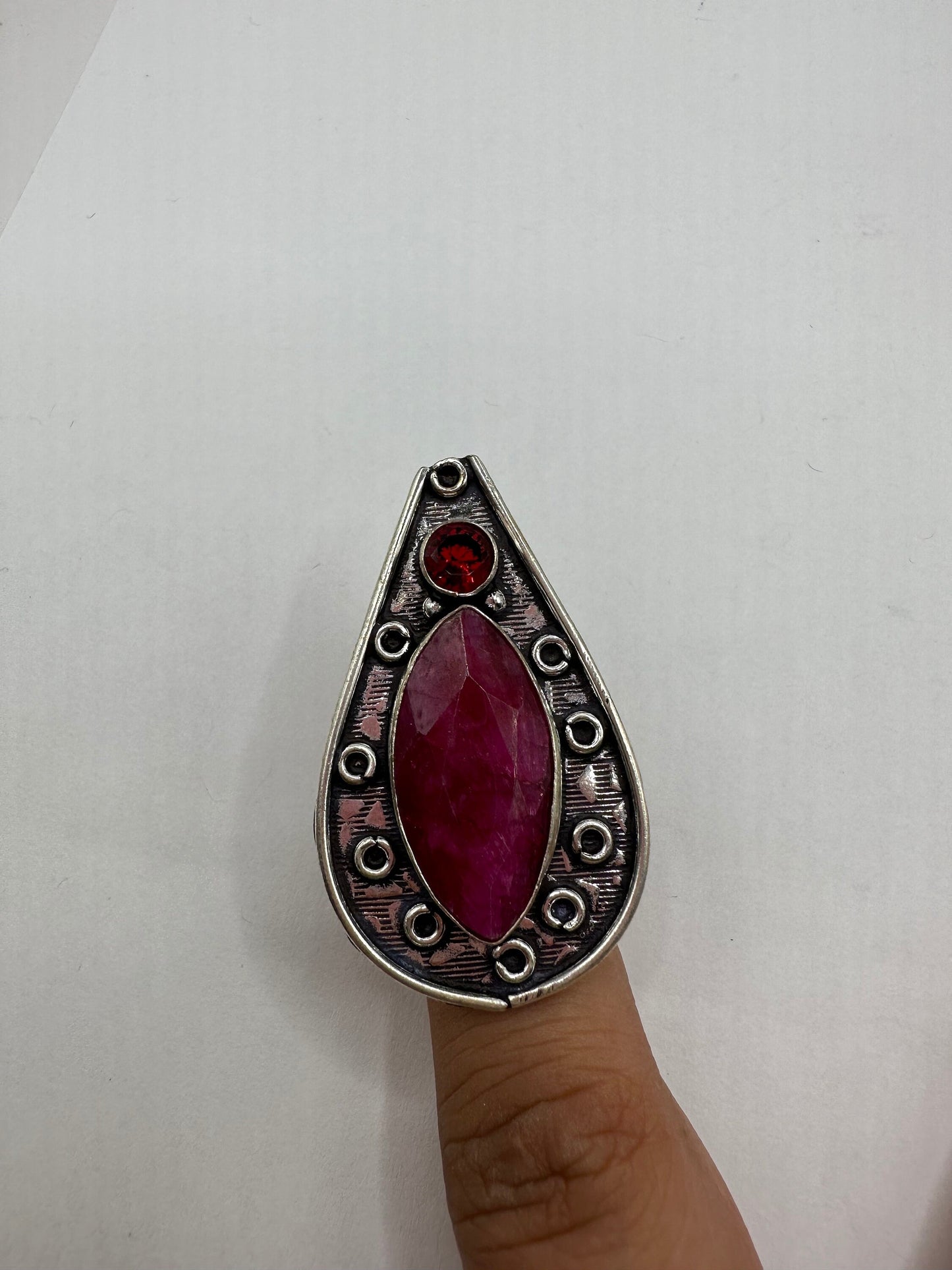 Vintage Raw Pink Ruby Silver Statement Ring