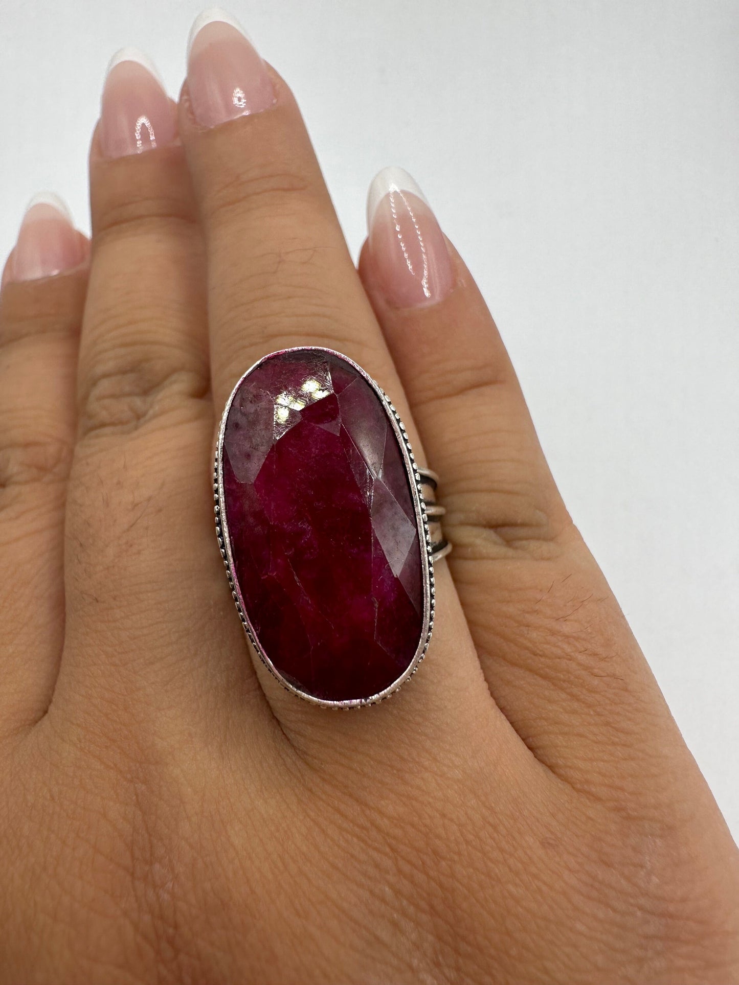 Vintage Handmade Raw Pink Ruby Silver Gothic Ring