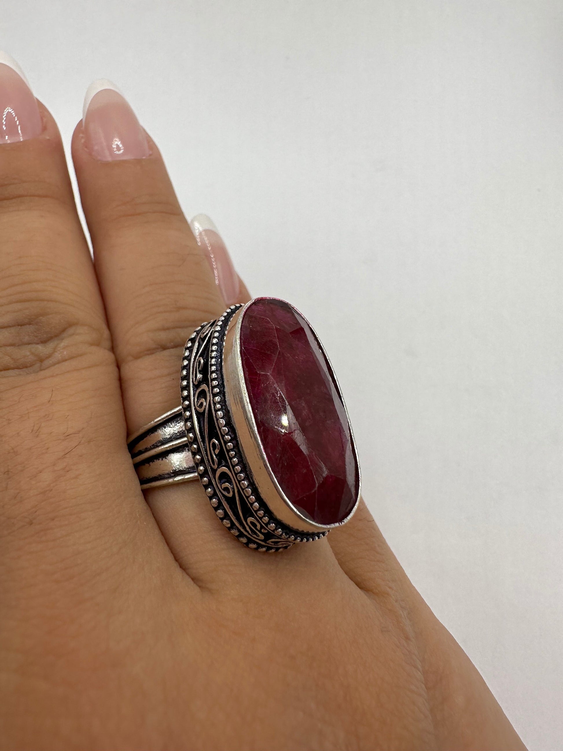 Vintage Handmade Raw Pink Ruby Silver Gothic Ring