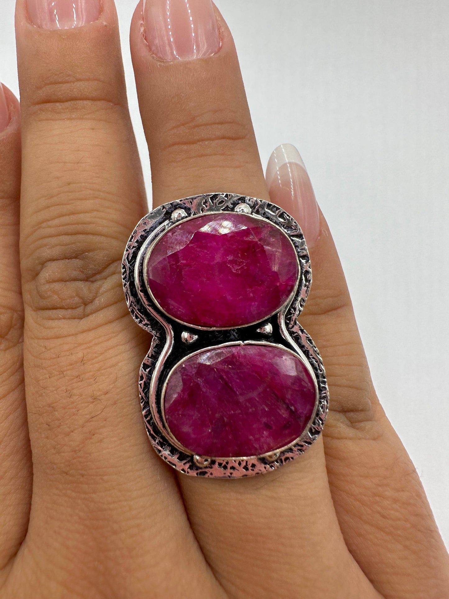 Vintage Handmade Raw Pink Ruby Silver Gothic Ring