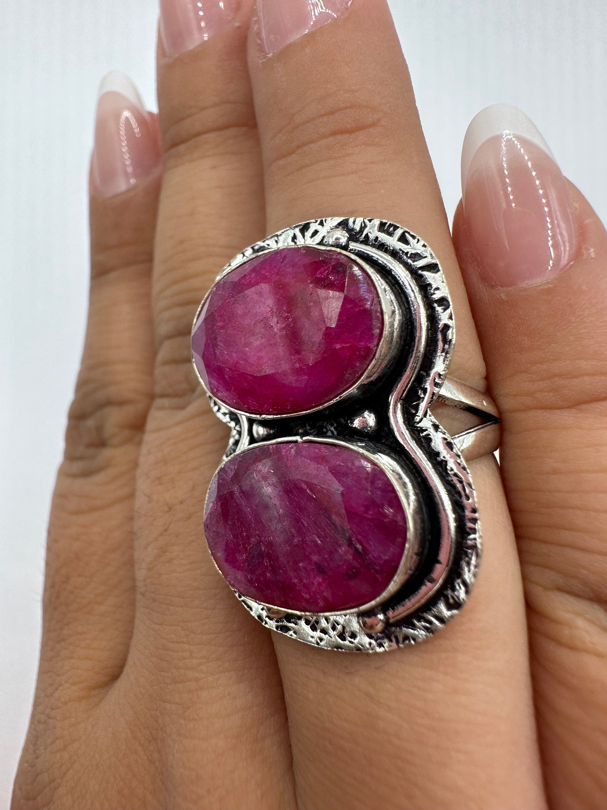 Vintage Handmade Raw Pink Ruby Silver Gothic Ring