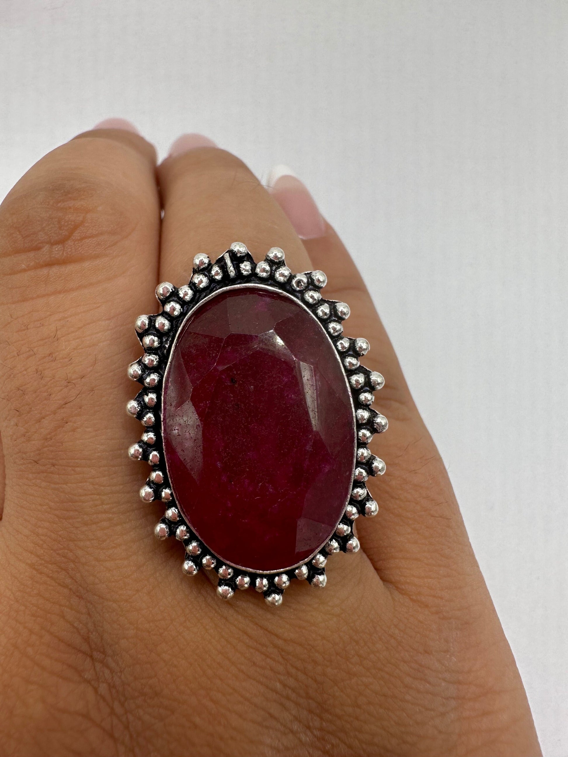 Vintage Handmade Raw Pink Ruby Silver Gothic Ring