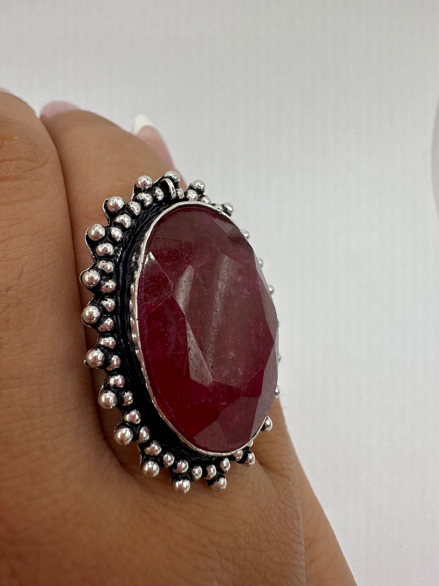 Vintage Handmade Raw Pink Ruby Silver Gothic Ring