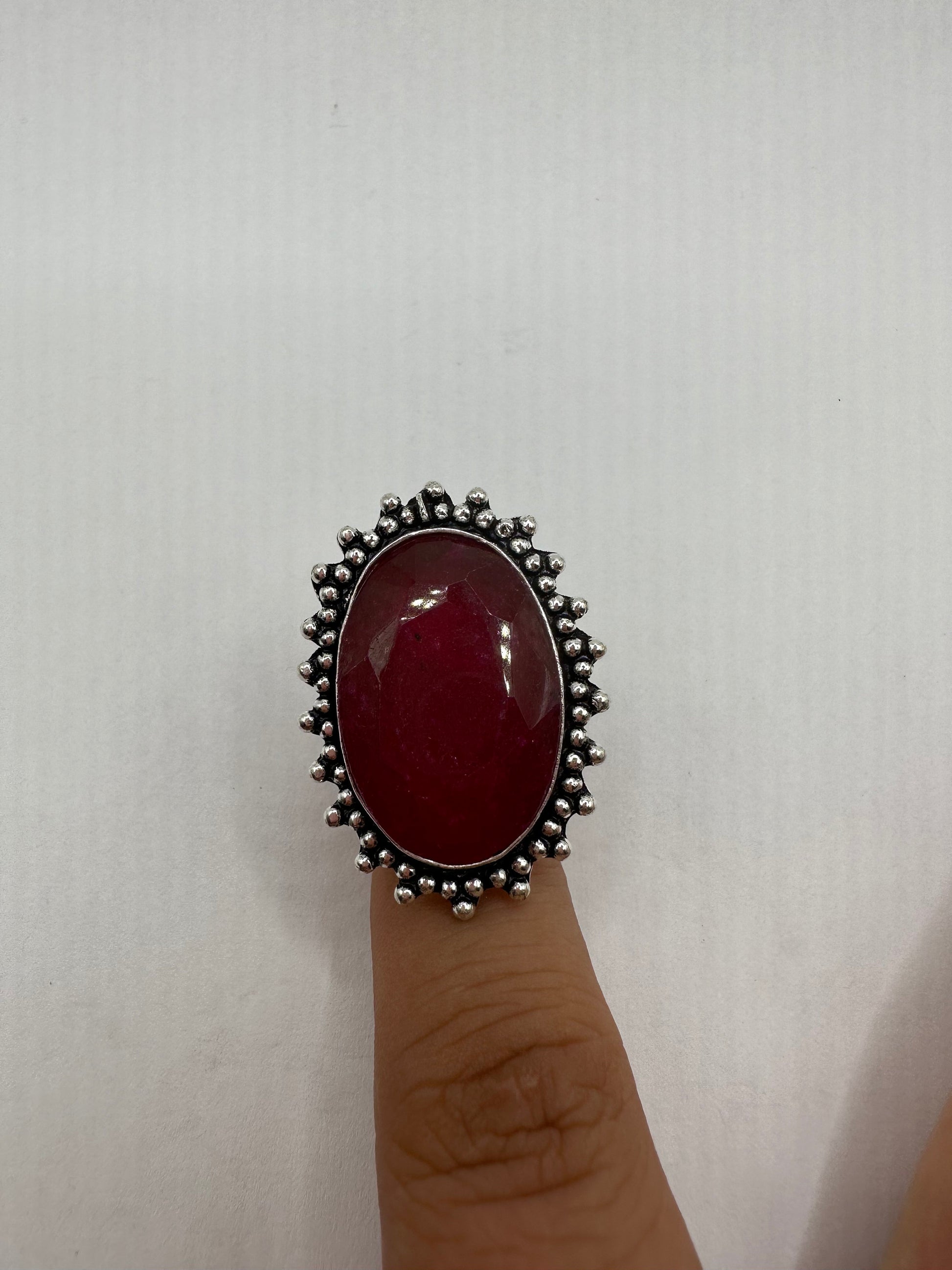 Vintage Handmade Raw Pink Ruby Silver Gothic Ring