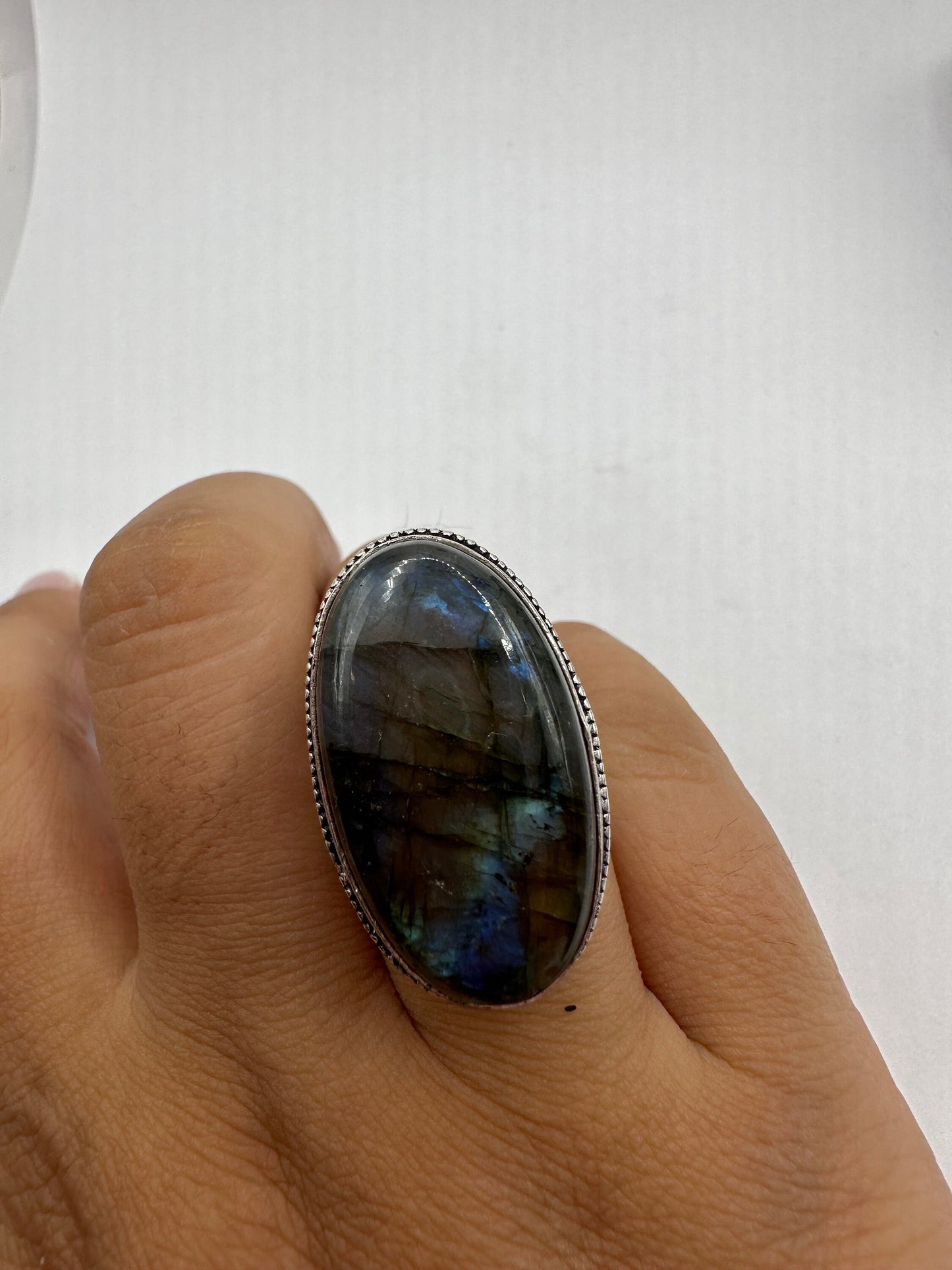 Vintage Labradorite Silver Boho Statement Ring