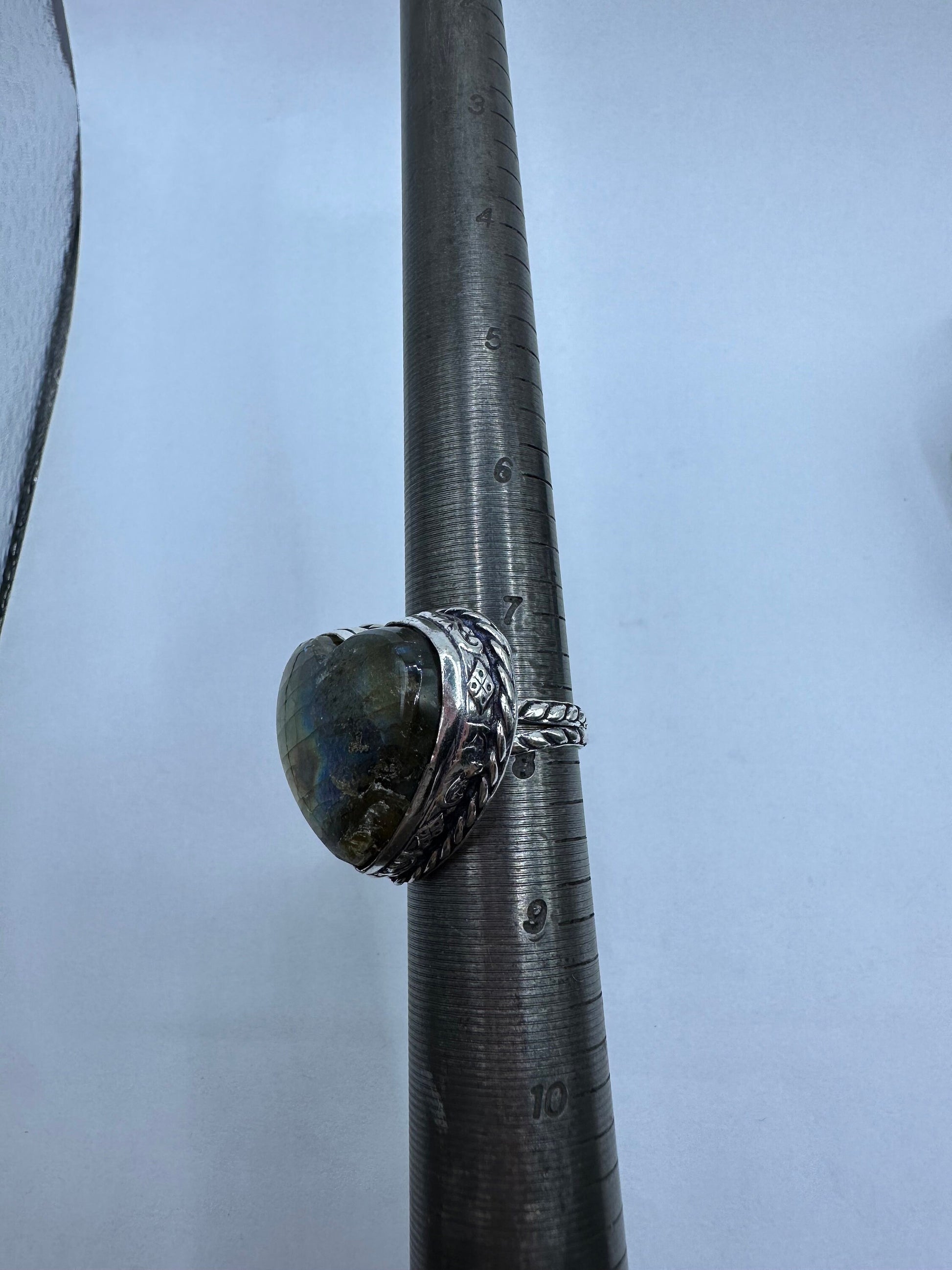 Vintage Large Labradorite Rainbow Moonstone Stone Silver Ring