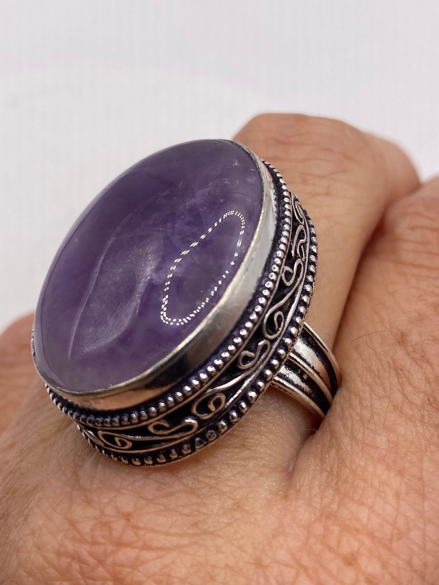 Vintage Genuine Purple Amethyst Boho Cocktail Statement Ring