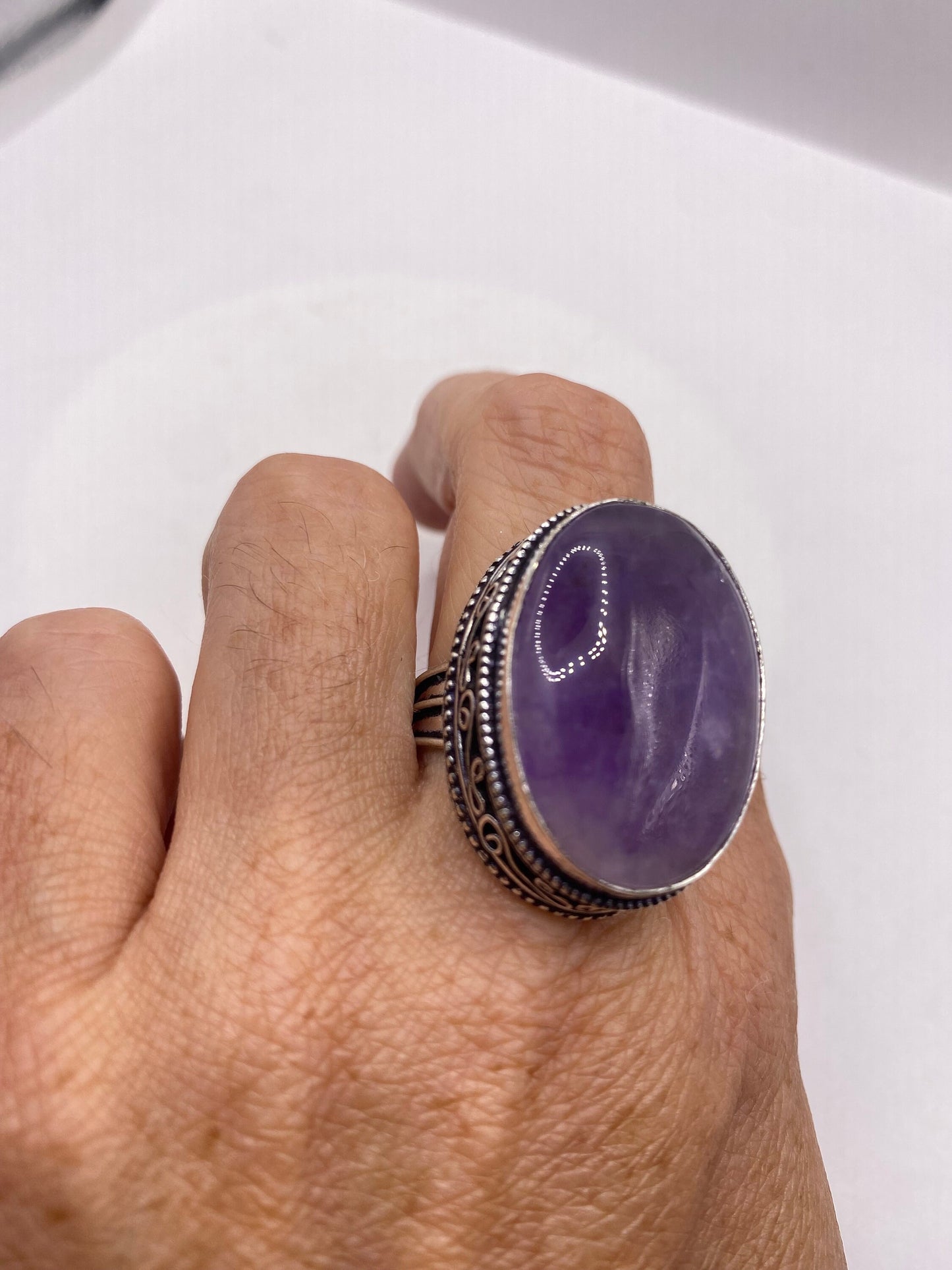 Vintage Genuine Purple Amethyst Boho Cocktail Statement Ring