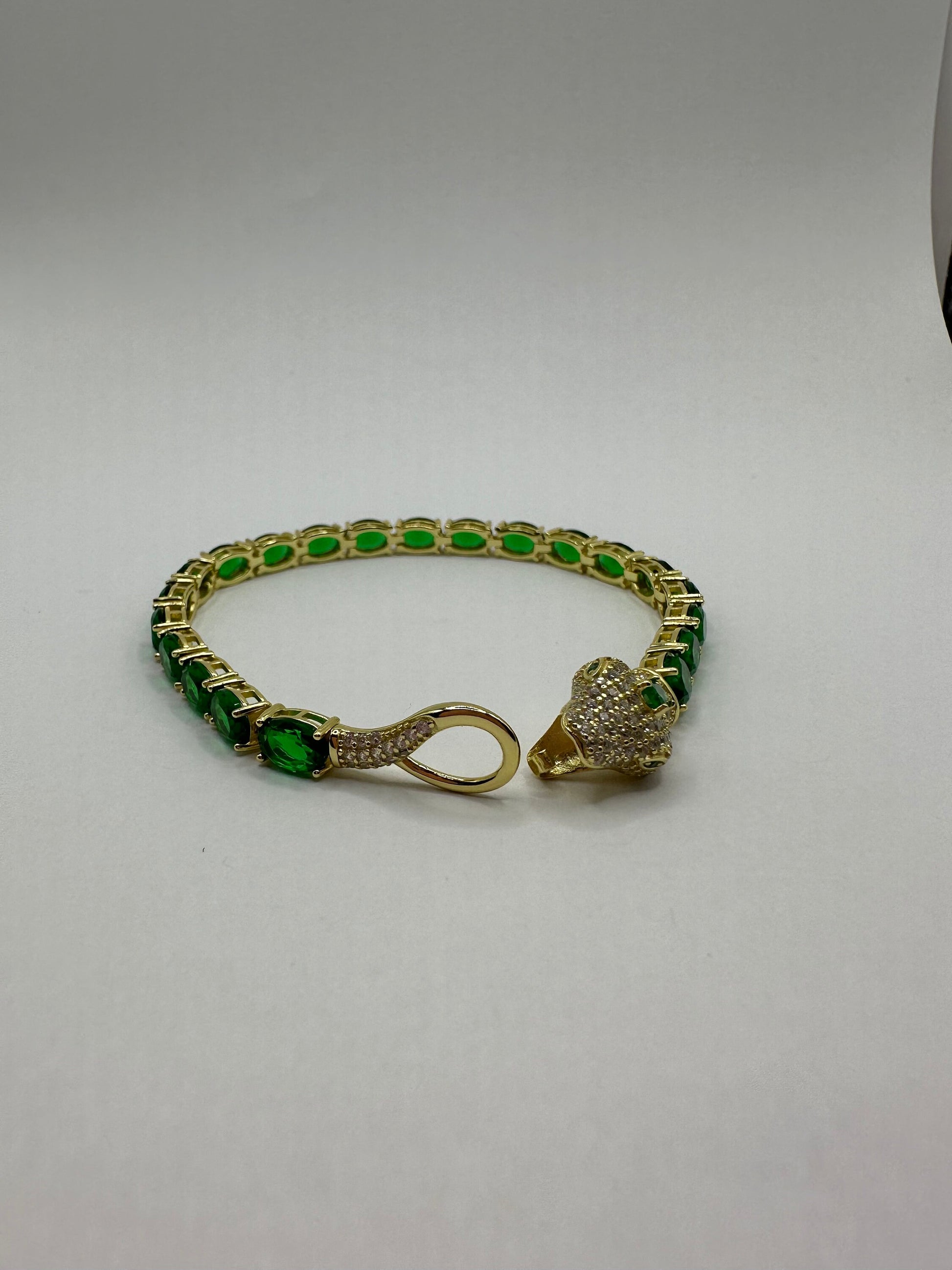 Vintage Green Cubic Zirconia 925 Sterling Silver Snake Tennis Bracelet